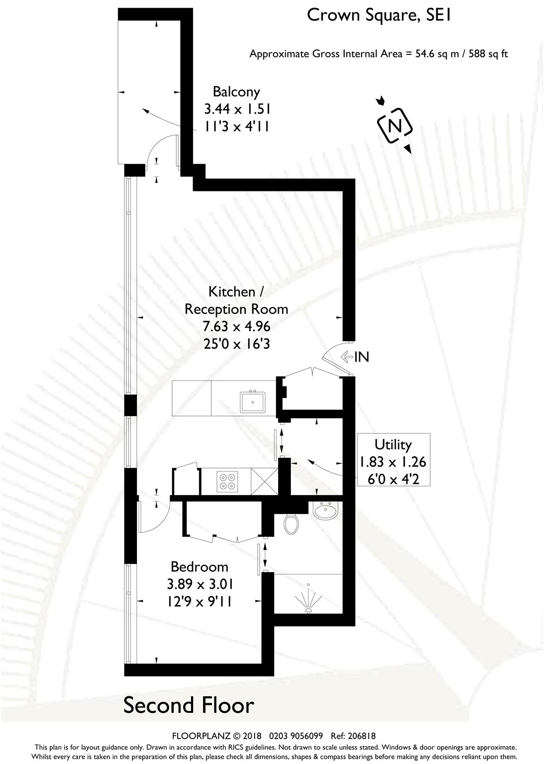 1 bed apartment for sale in Blenheim House, Crown Square, London, SE1 - Property floorplan