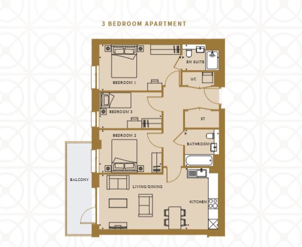 3 bed apartment for sale in Hayes Village, Hayes, Middlesex - Property Floorplan