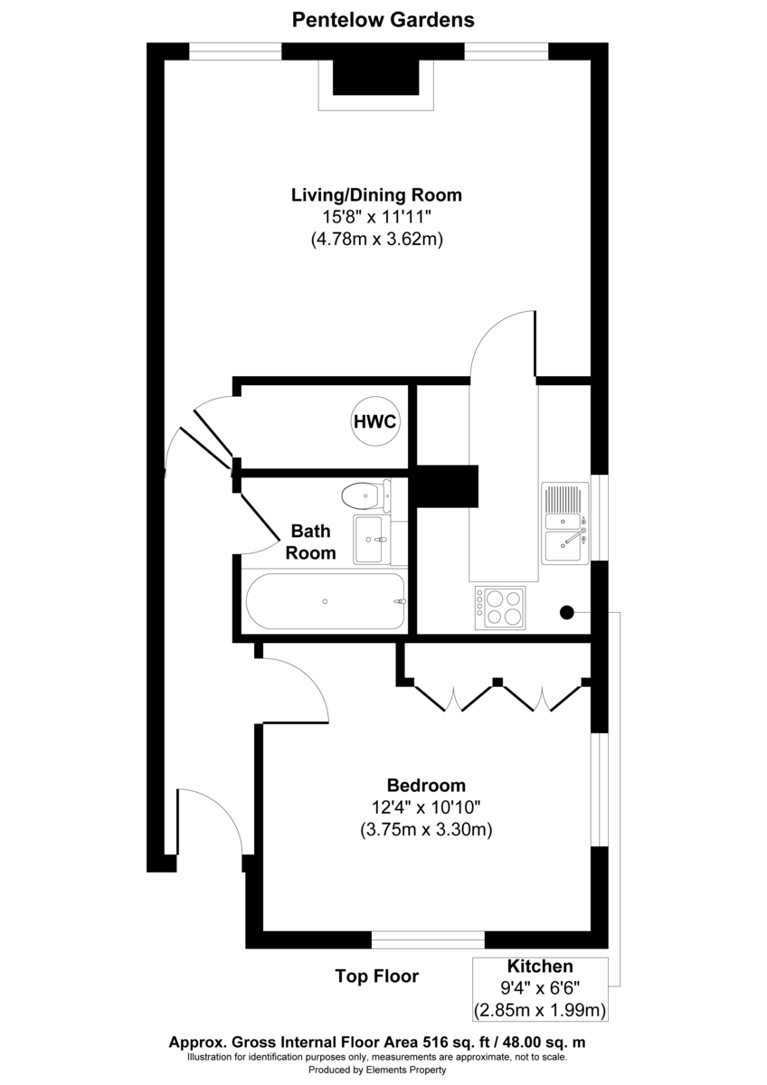 1 bed flat for sale in Pentelow Gardens, Feltham - Property Floorplan