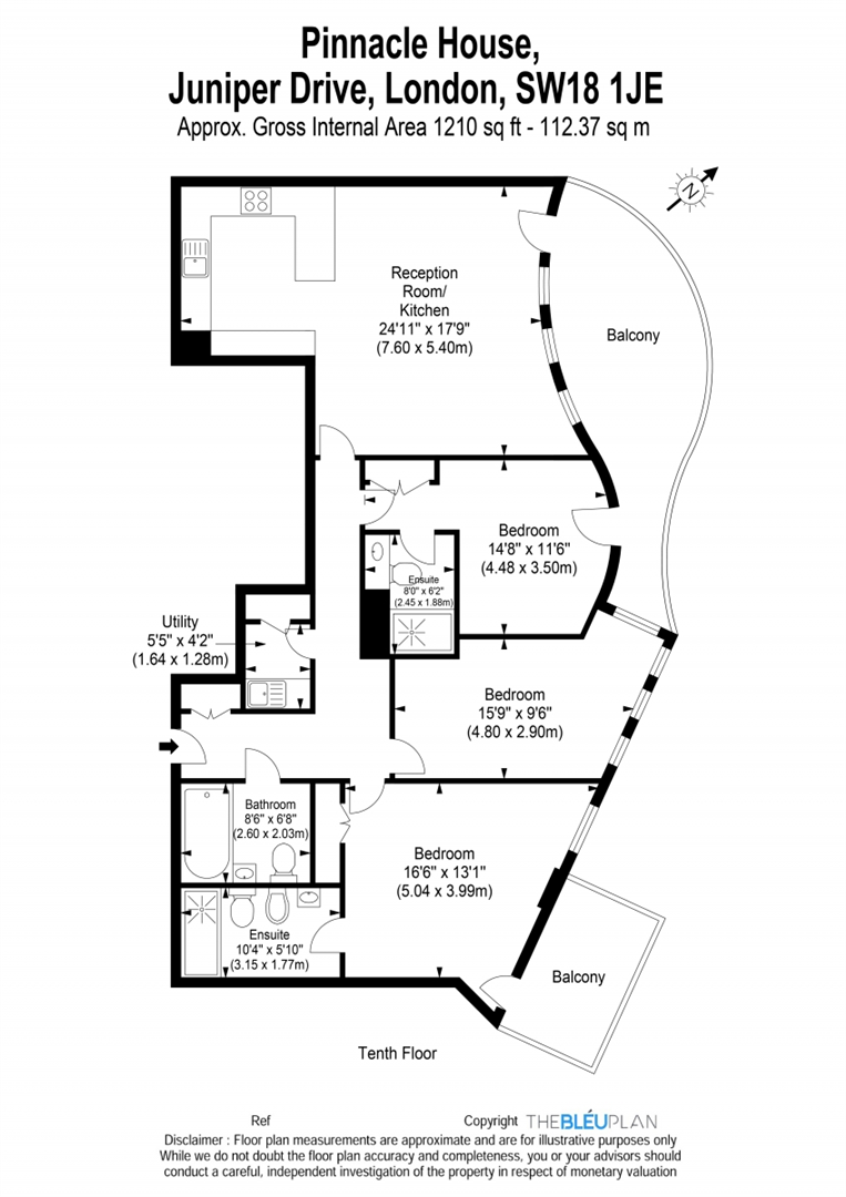 3 bed apartment for sale in Juniper Drive, London - Property floorplan