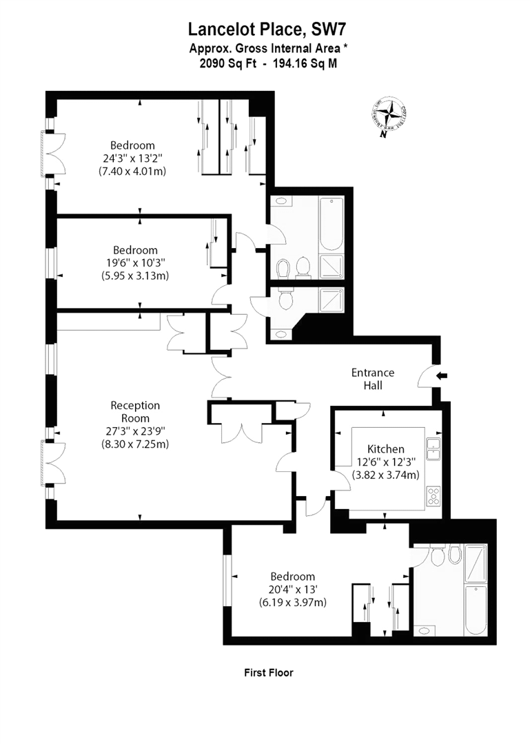 3 bed apartment to rent in Lancelot Place, Knightsbridge - Property floorplan