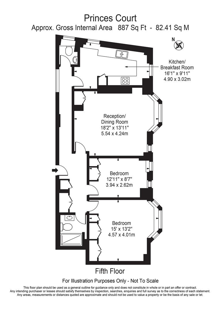 2 bed flat to rent in Princes Court, Brompton Road, London SW3 - Property floorplan