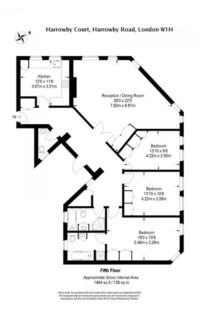 3 bed flat for sale in Harrowby Court, Marylebone, London W1H - Property floorplan