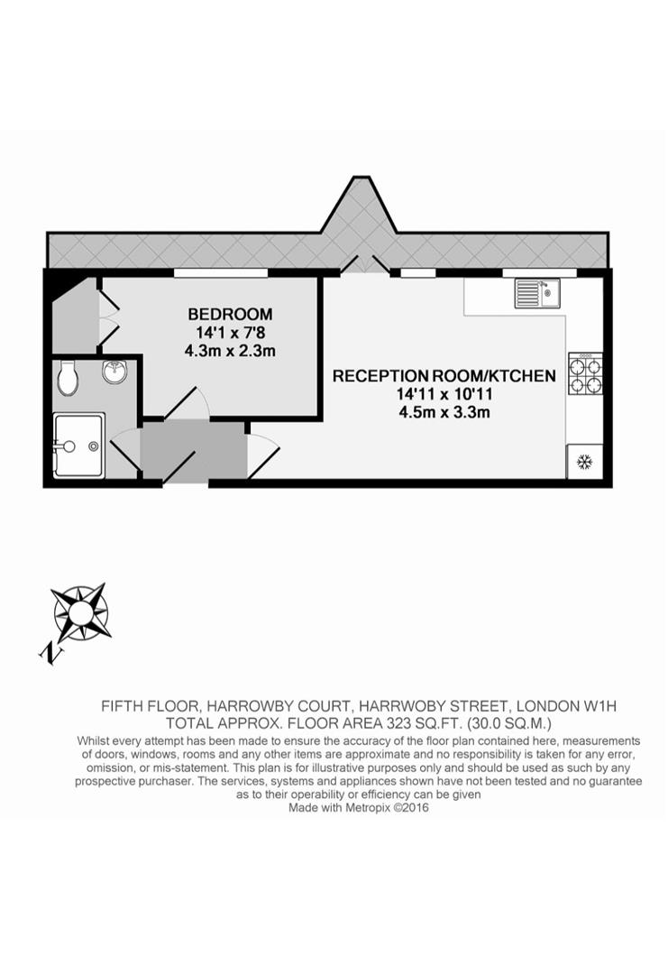 1 bed flat for sale in Harrowby Court, Marylebone, London W1H - Property floorplan