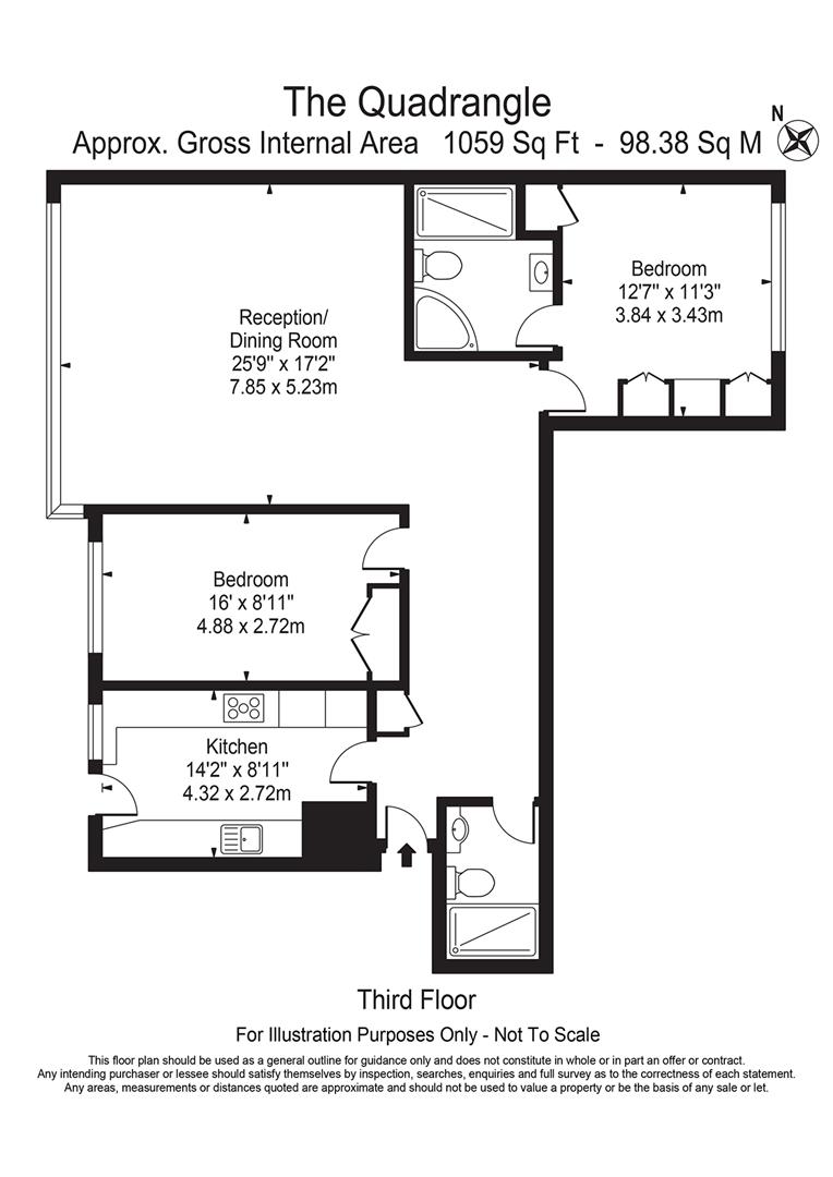 2 bed flat for sale in The Quadrangle Tower, London - Property floorplan