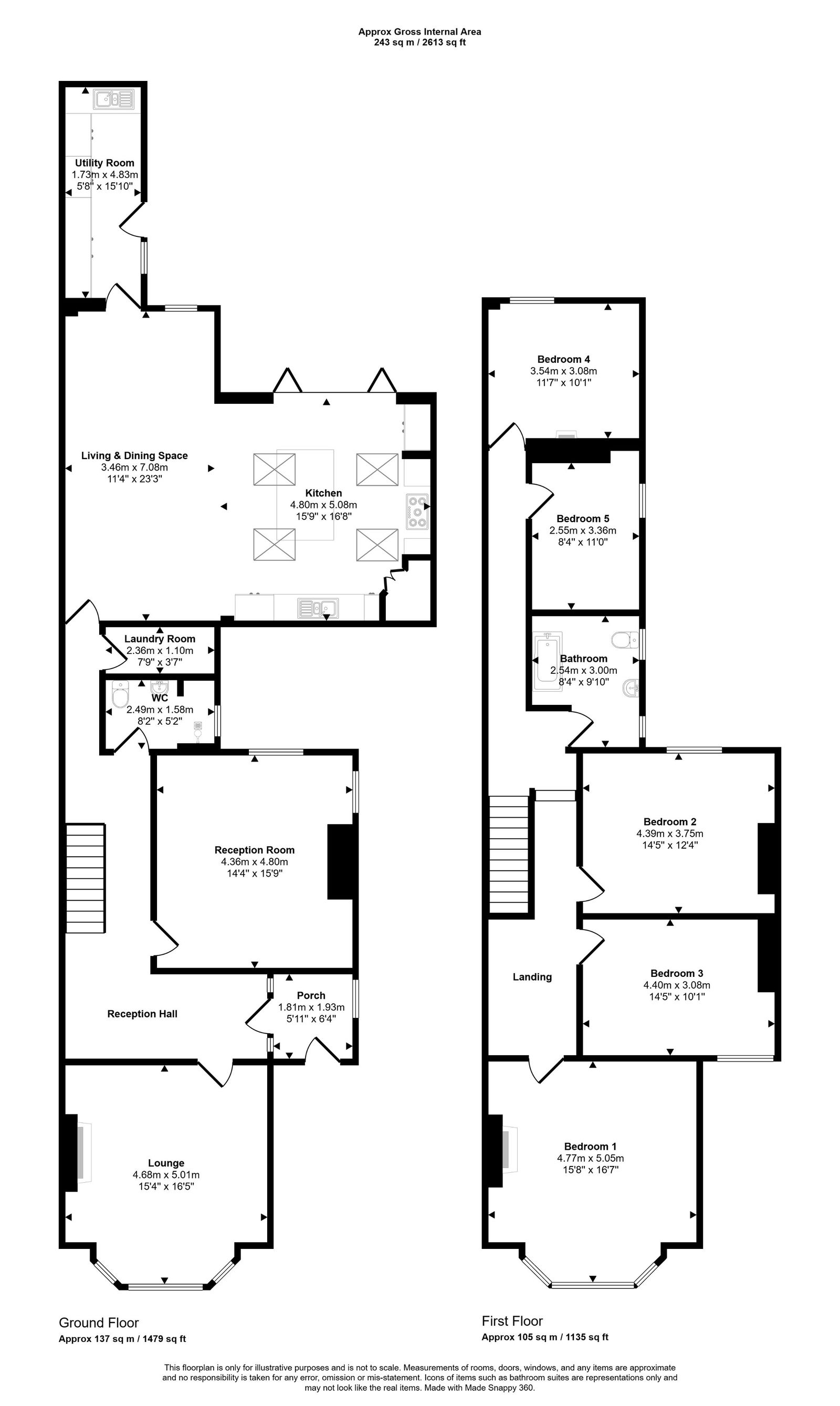 5 bed semi-detached house for sale in Queens Walk, Rhyl - Property floorplan
