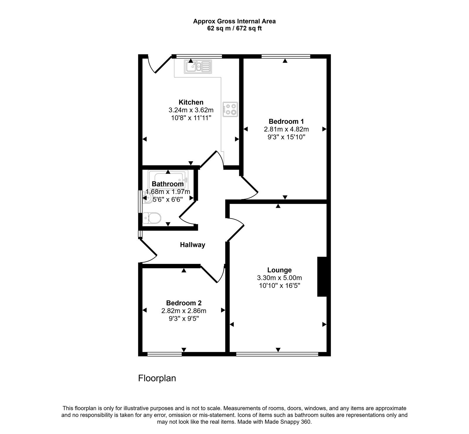 2 bed semi-detached bungalow to rent in Bryn Cwnin Road, Rhyl, LL18 4UD - Property floorplan