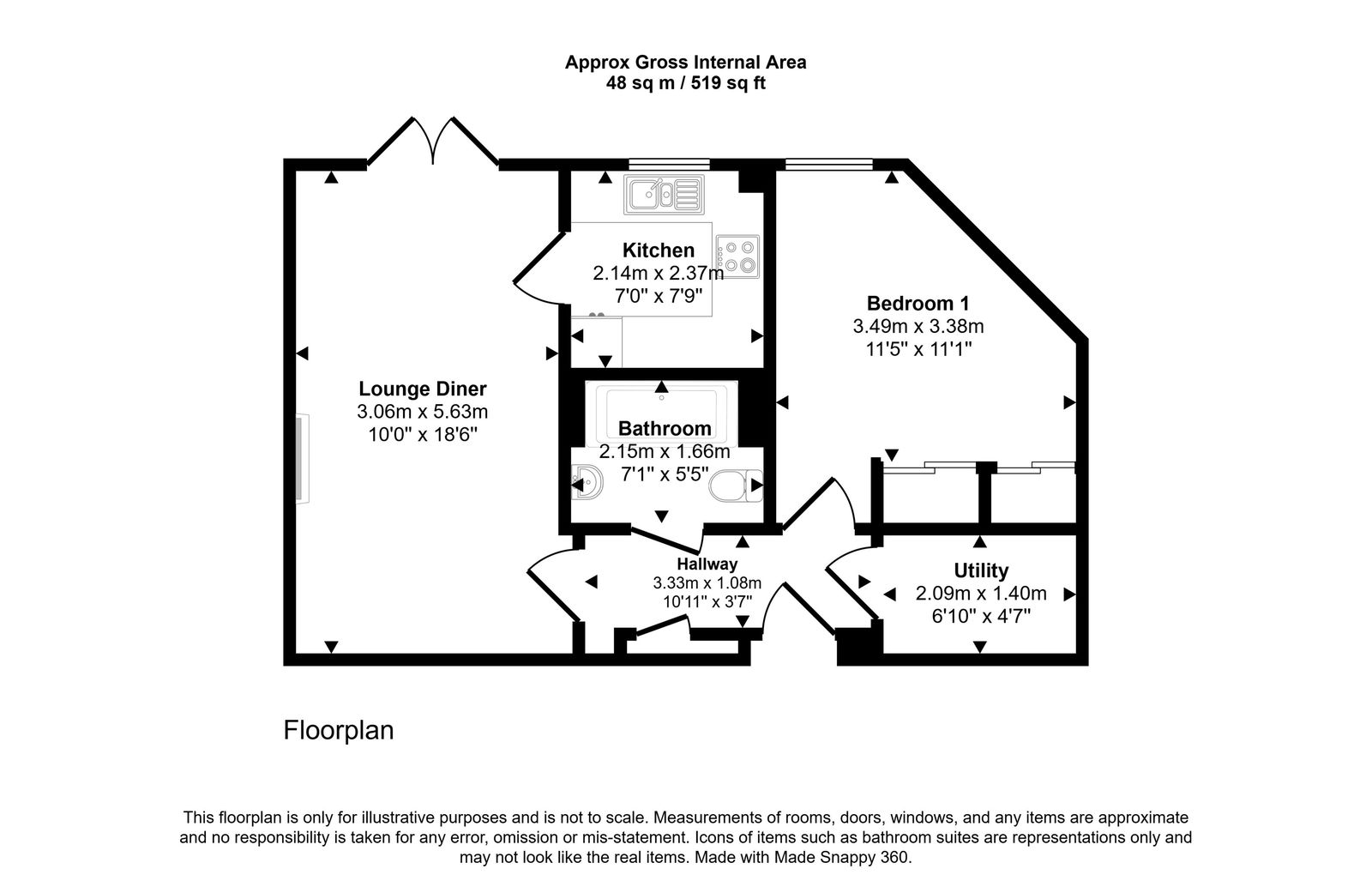 1 bed ground floor flat for sale in Sandy Lane, Prestatyn, LL19 7AX - Property floorplan