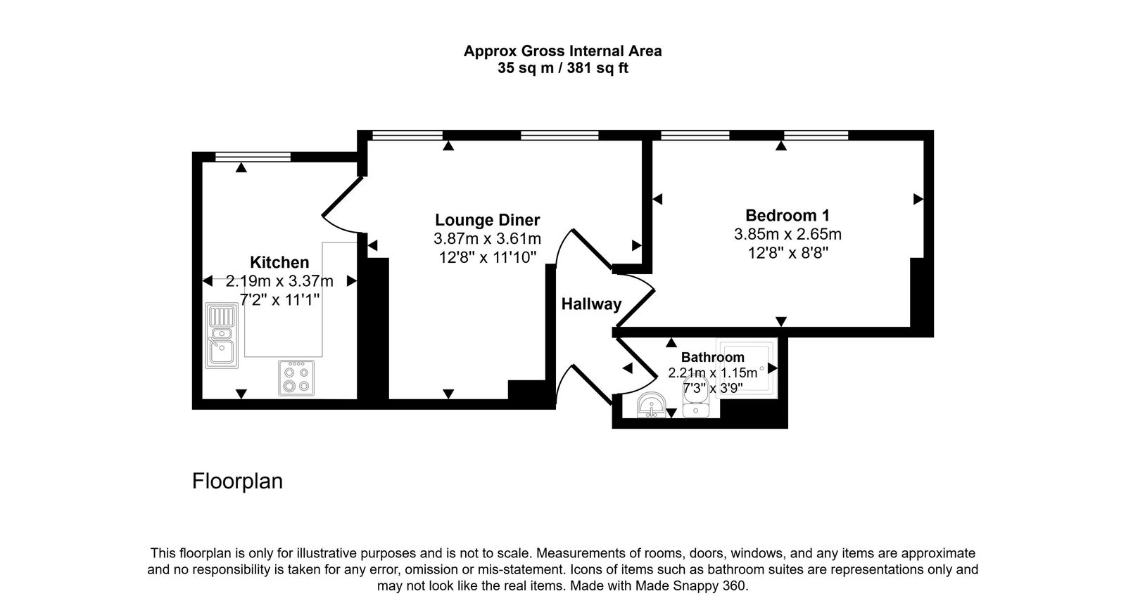 1 bed flat for sale in Flat 6 Kinmel Court, Kinmel Street - Property floorplan