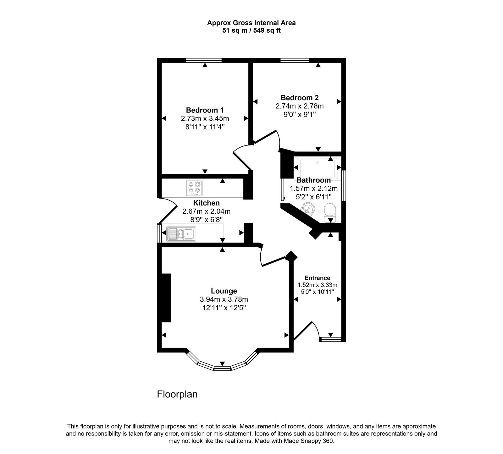 2 bed bungalow for sale in Handsworth Crescent, Rhyl, LL18 4HP - Property floorplan