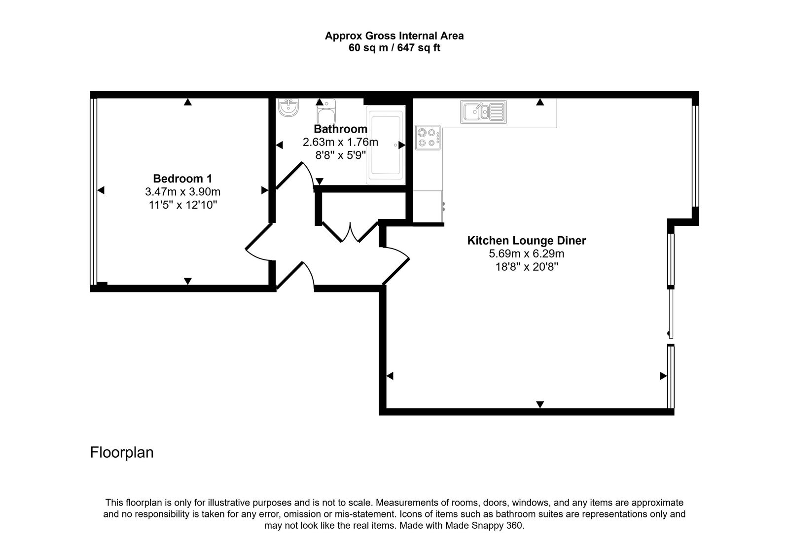 1 bed apartment for sale in Apartment 14, Glendower Court - Property floorplan