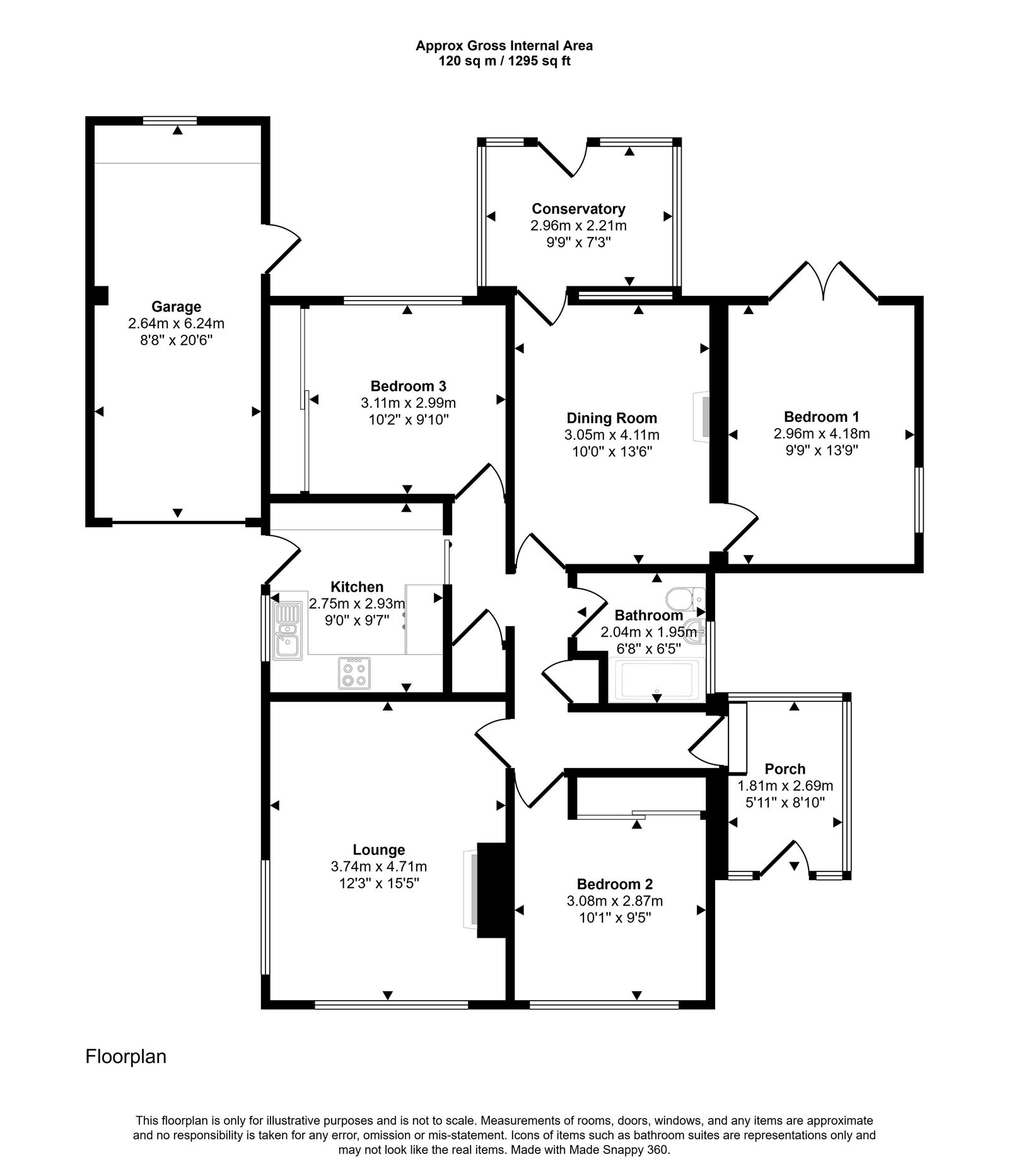 3 bed bungalow for sale in Denbigh Circle, Kinmel Bay, LL18 5HW - Property floorplan