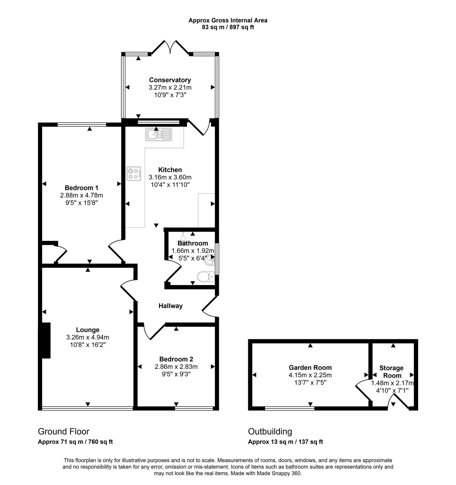 2 bed semi-detached bungalow for sale in Rachel Drive, Rhyl - Property floorplan