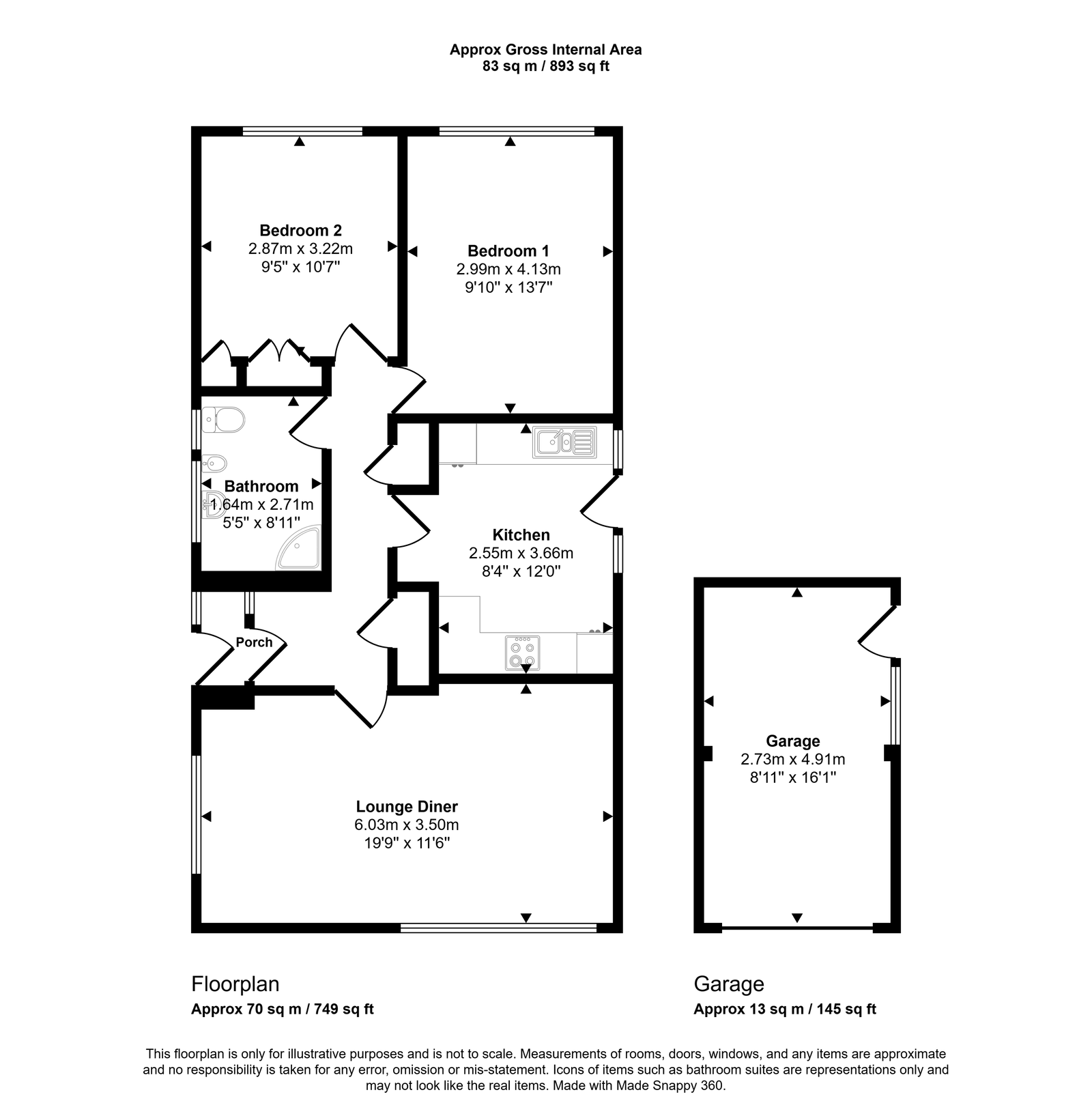 2 bed bungalow for sale in Parc Esmor, Rhyl, LL18 3NW - Property floorplan