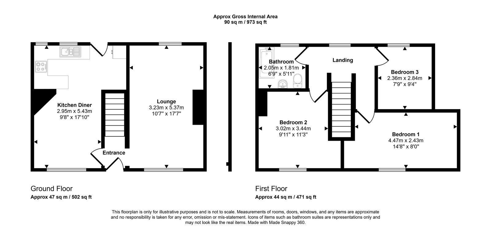 3 bed terraced house for sale in St. Davids Square, Rhyl, LL18 2ER - Property floorplan