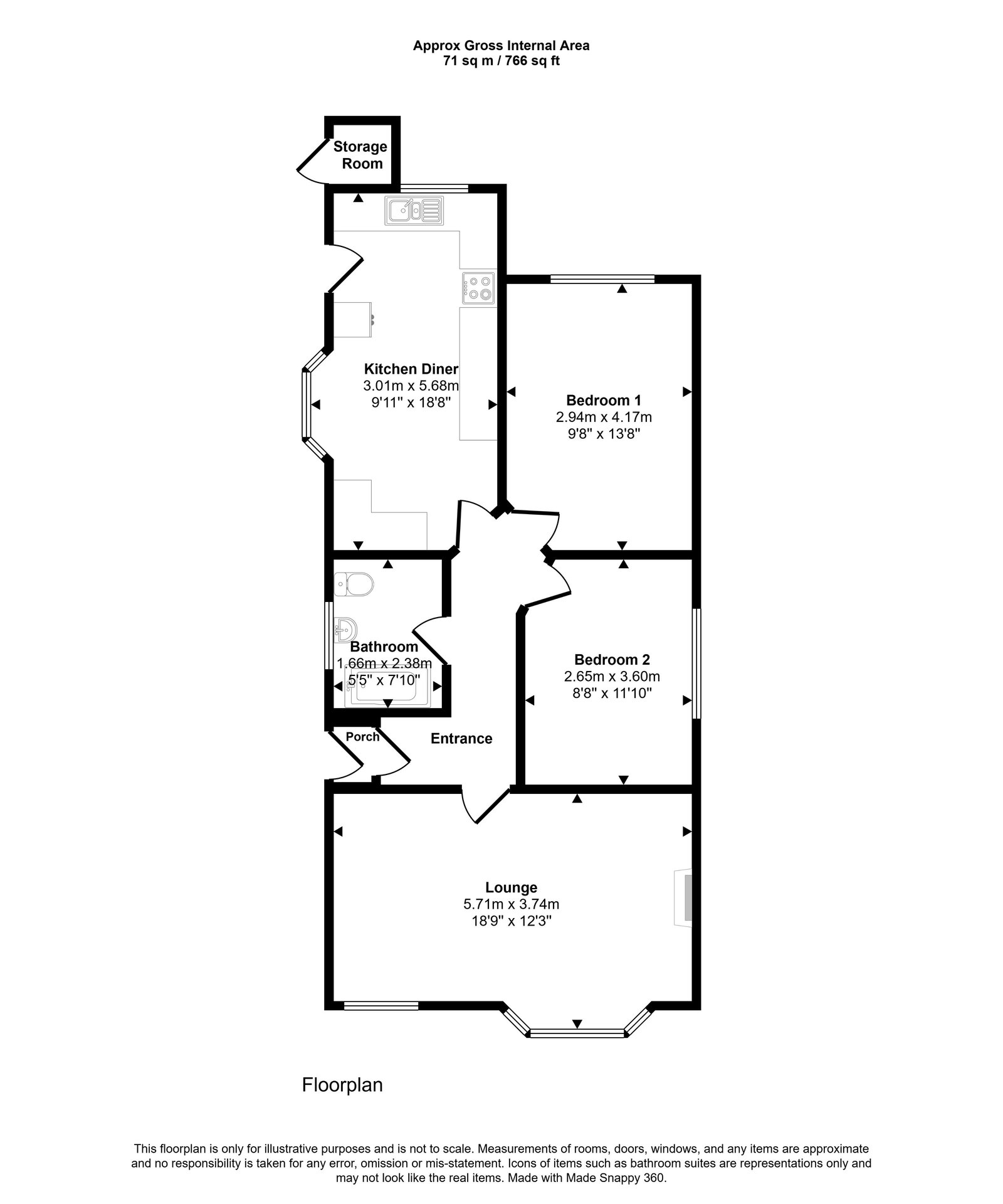2 bed bungalow for sale in Shaun Drive, Rhyl - Property floorplan