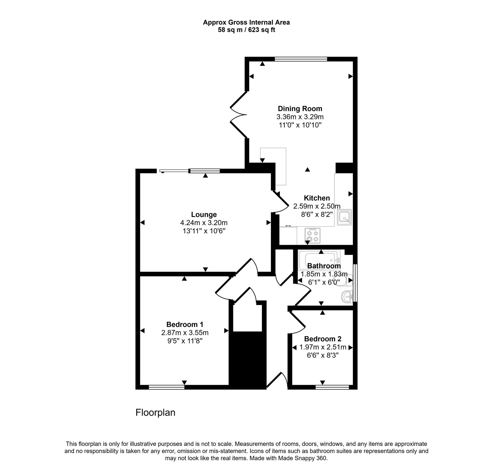 2 bed ground floor flat for sale in Ffordd Penrhwylfa, Prestatyn LL19 8AH - Property floorplan