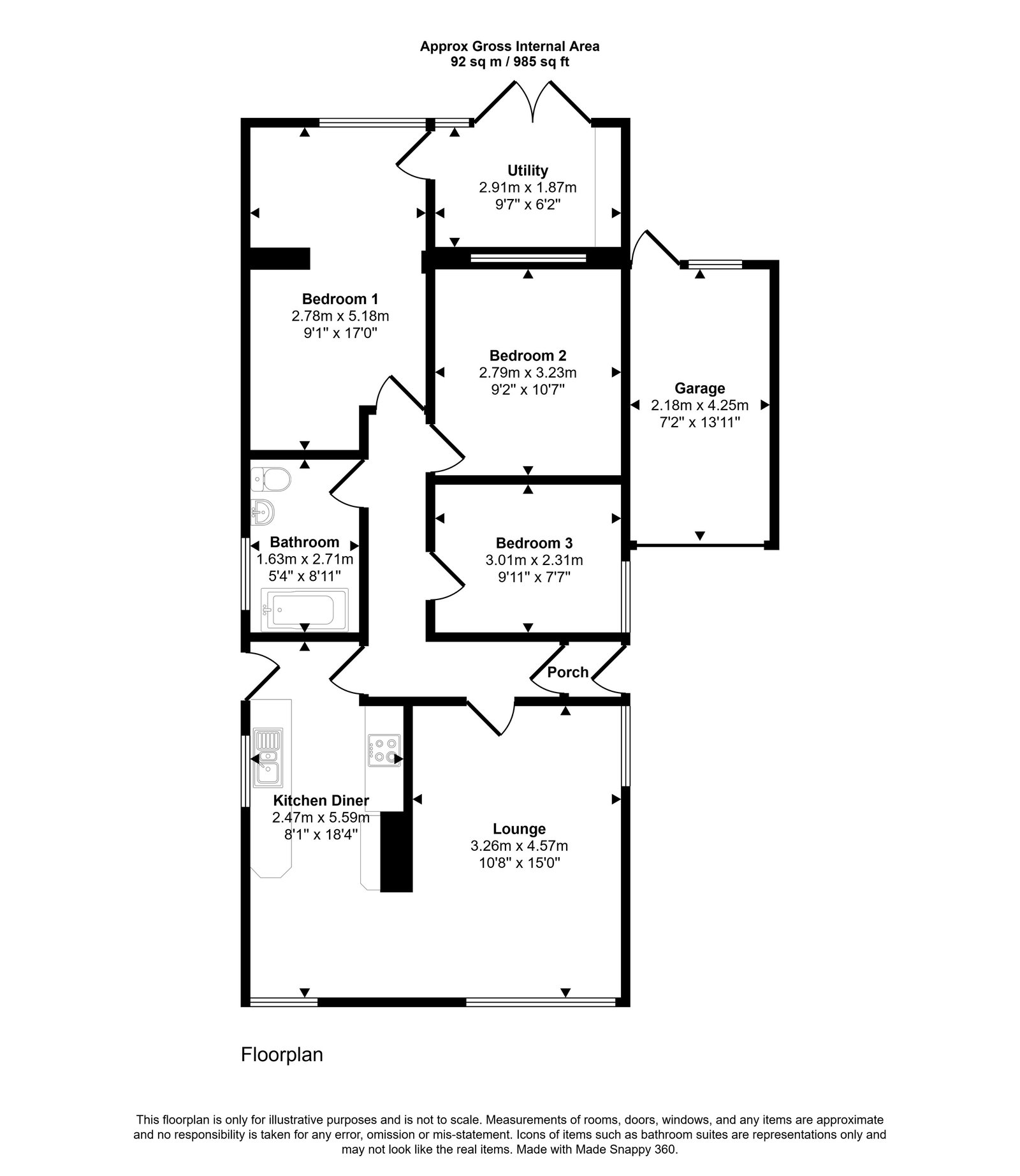 3 bed bungalow for sale in Bryn Cwnin Road, Rhyl, LL18 4UD - Property floorplan