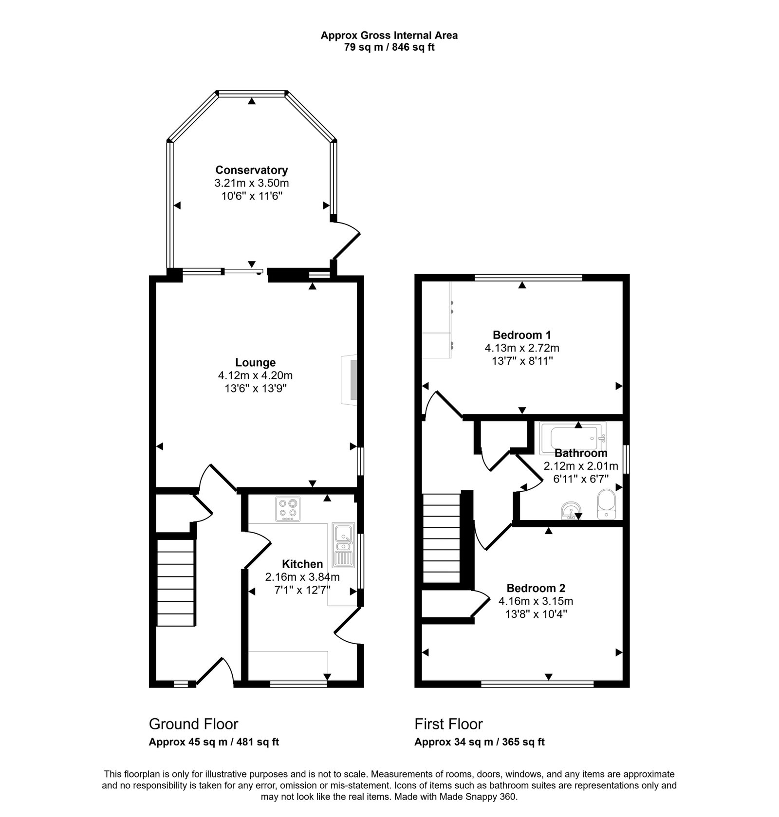2 bed semi-detached house for sale in Merion Close, Rhyl - Property floorplan