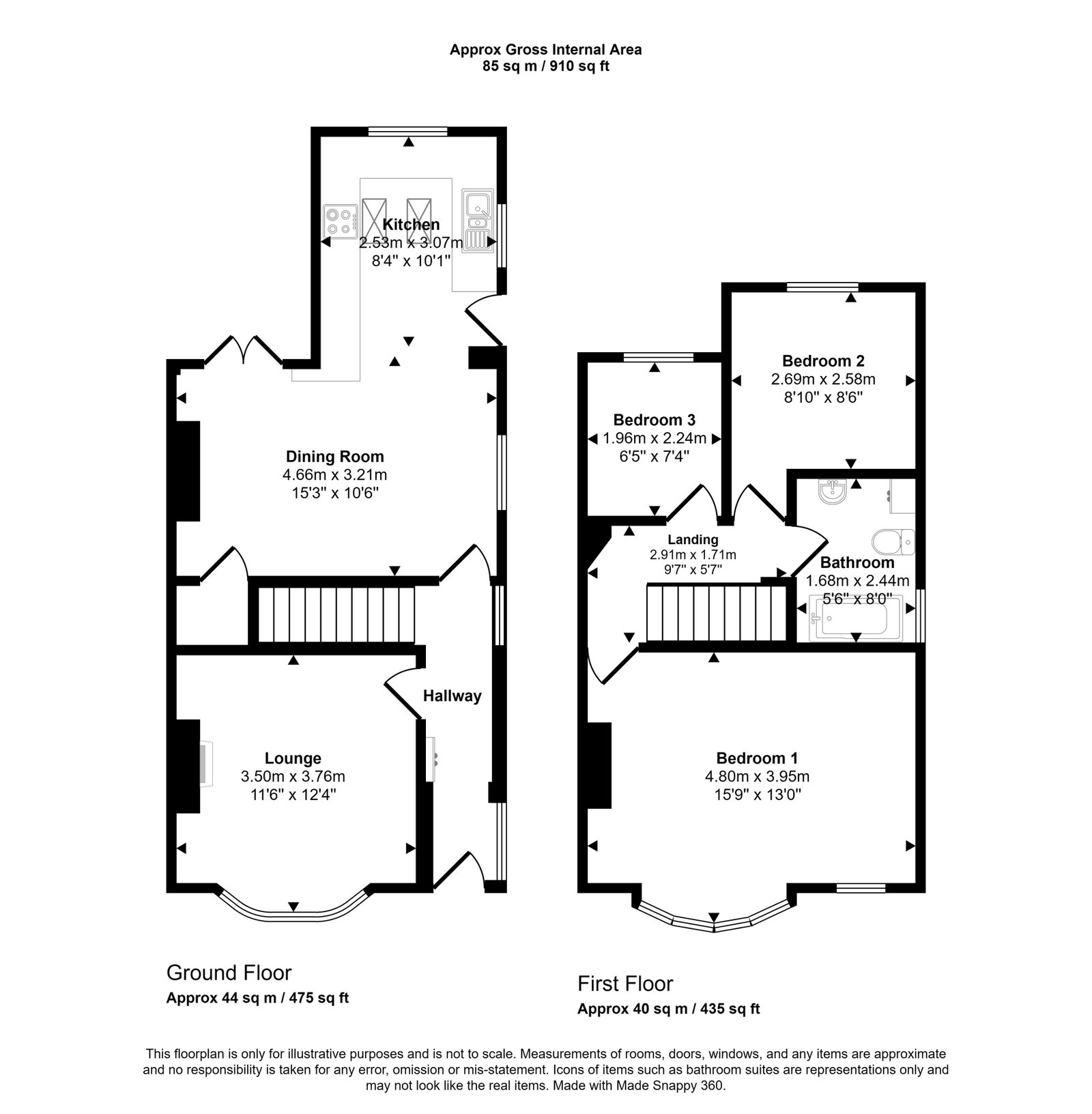 3 bed semi-detached house for sale in St. Margarets Drive, Rhyl - Property floorplan