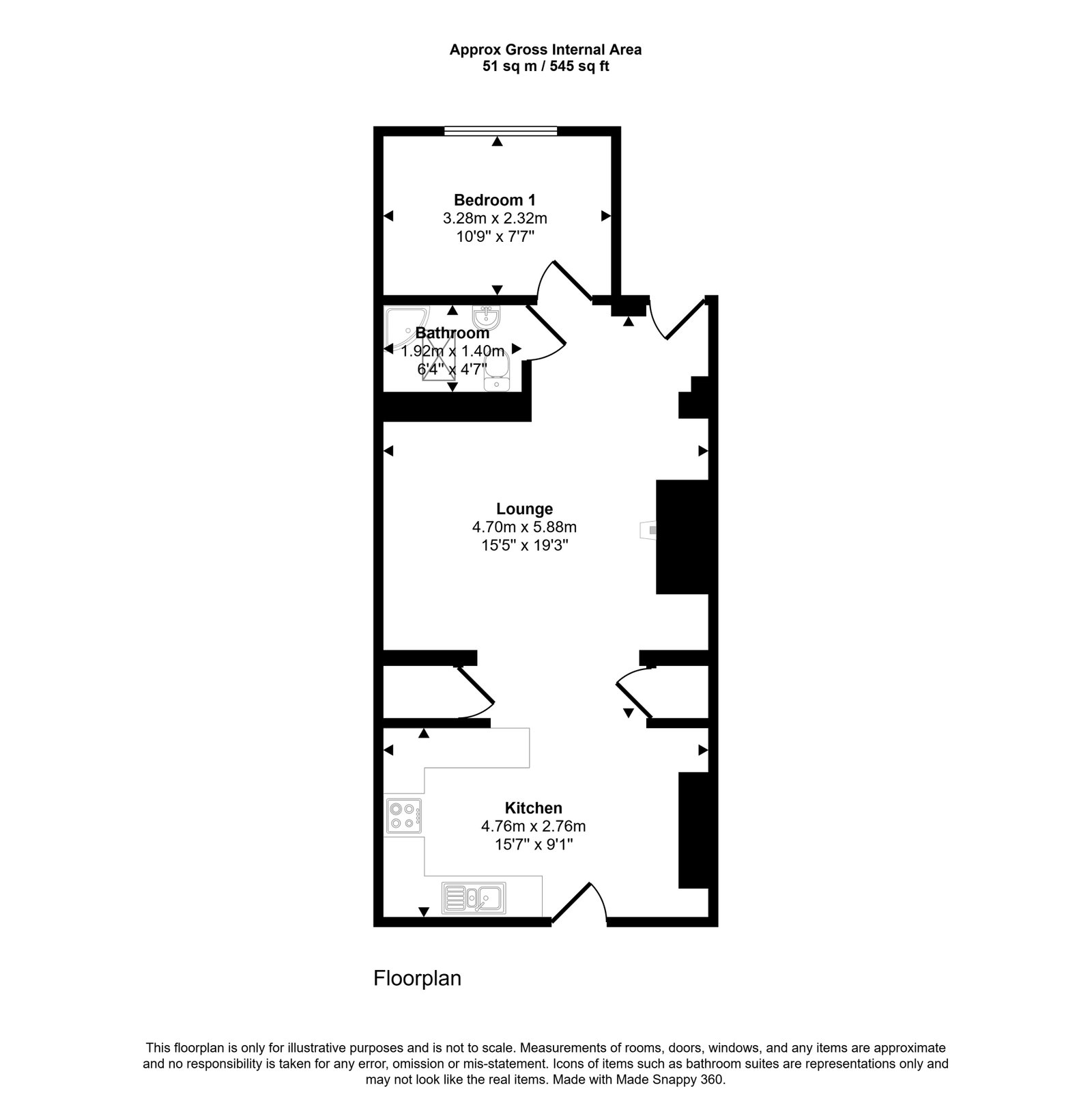 1 bed ground floor flat for sale in Maes Y Groes, Prestatyn, LL19 9DA - Property floorplan
