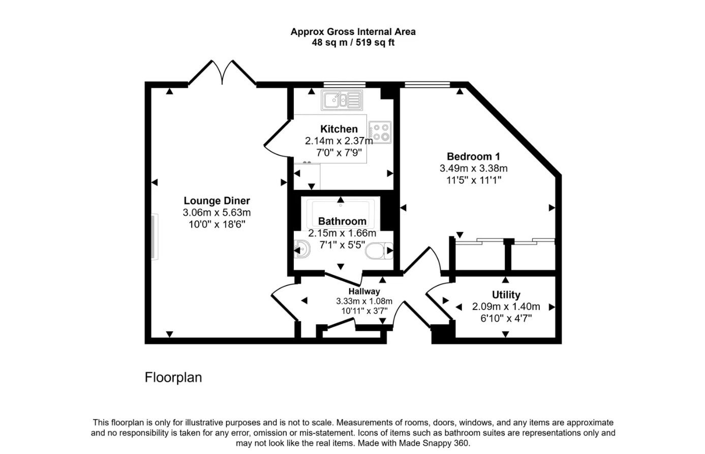 1 bed ground floor flat for sale in Sandy Lane, Prestatyn, LL19 7AX - Property floorplan