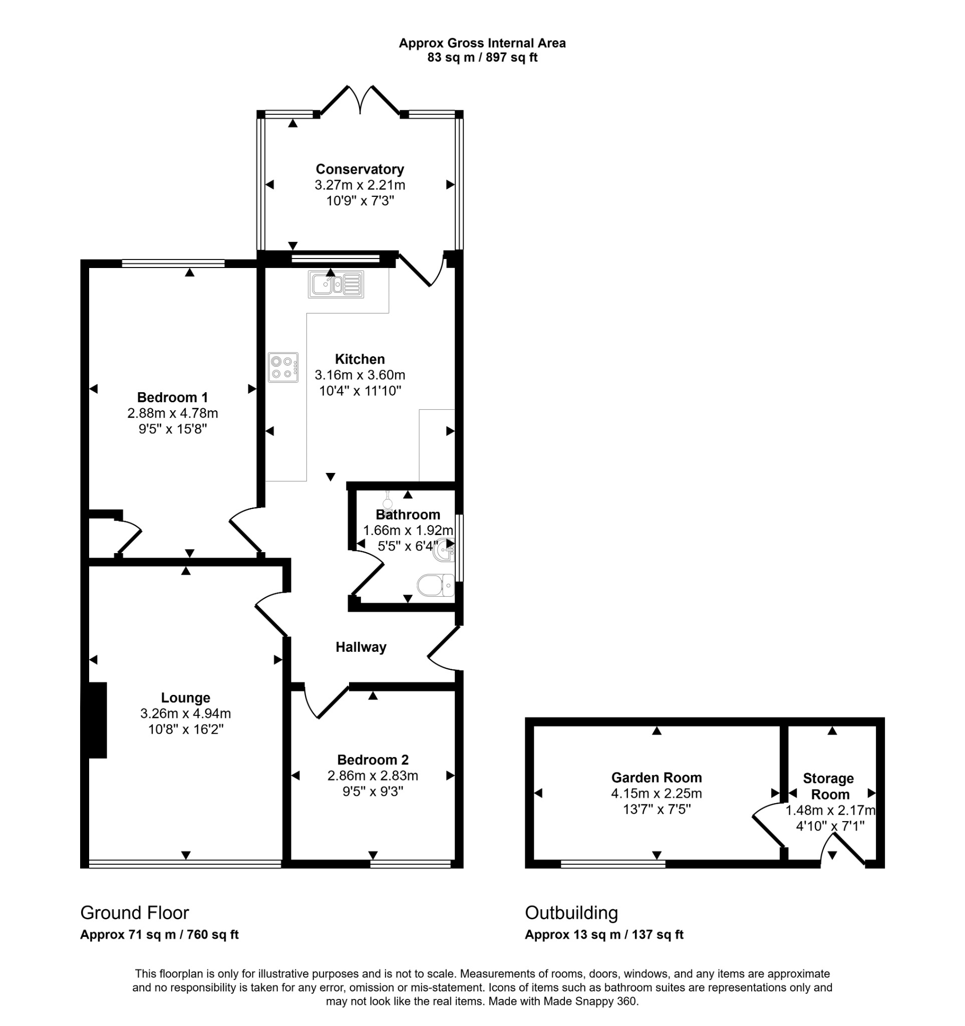 2 bed semi-detached bungalow for sale in Rachel Drive, Rhyl - Property floorplan