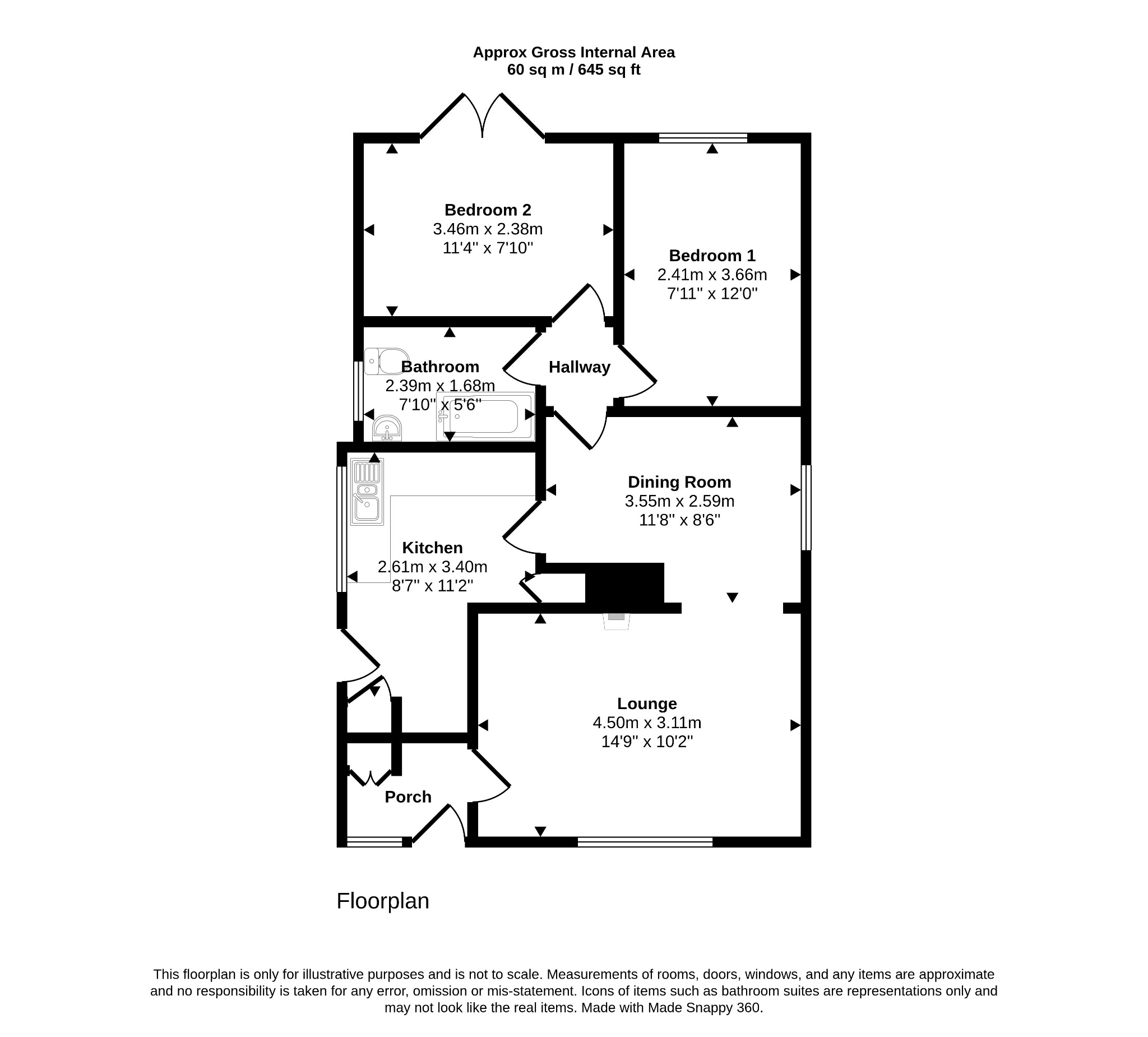 2 bed detached bungalow for sale in 1 Woodside Gardens, Rhyl, Denbighshire, LL18 2NW - Property floorplan