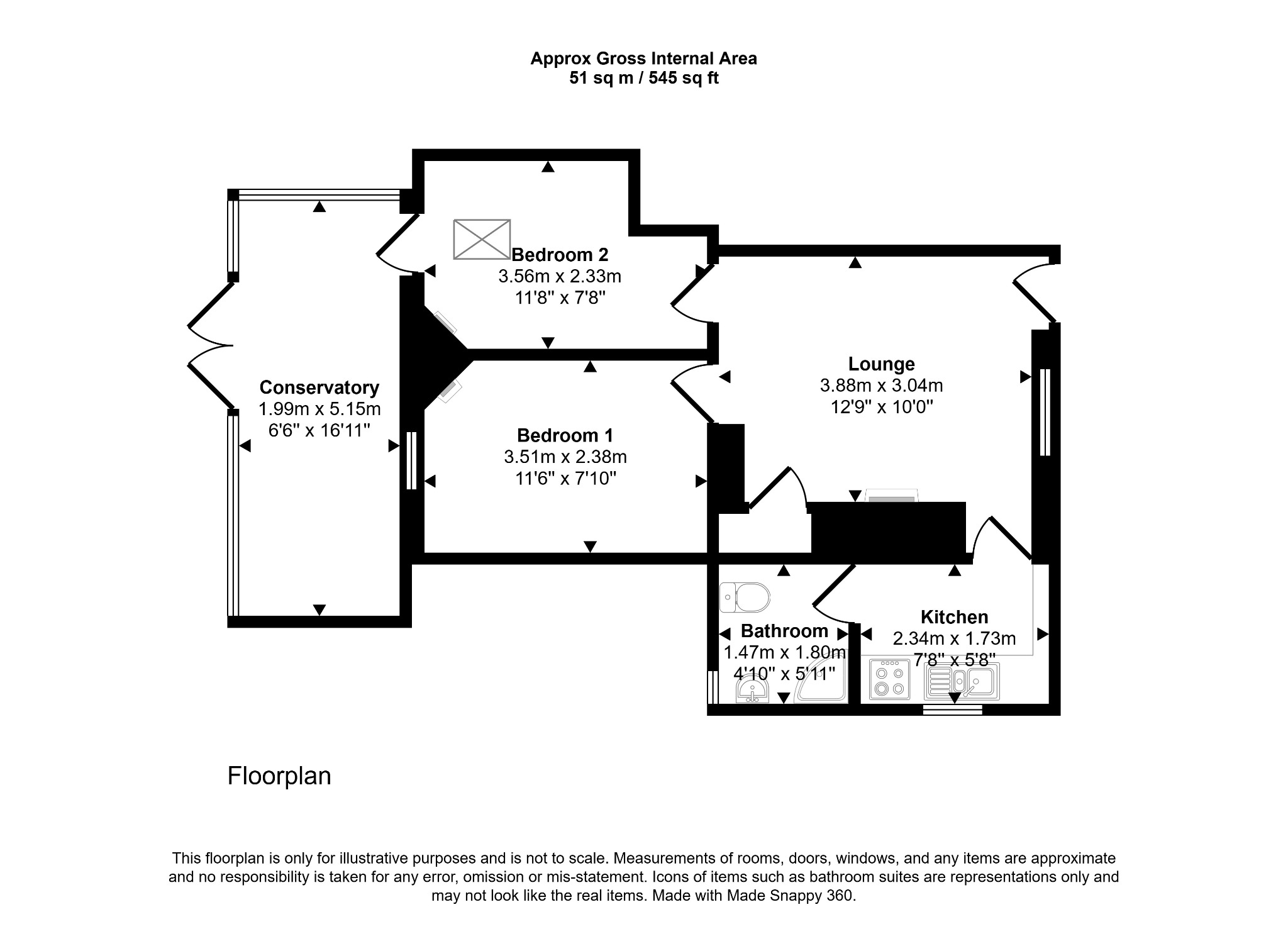 2 bed terraced bungalow for sale in Victoria Lane, Prestatyn, LL19 7UB - Property floorplan