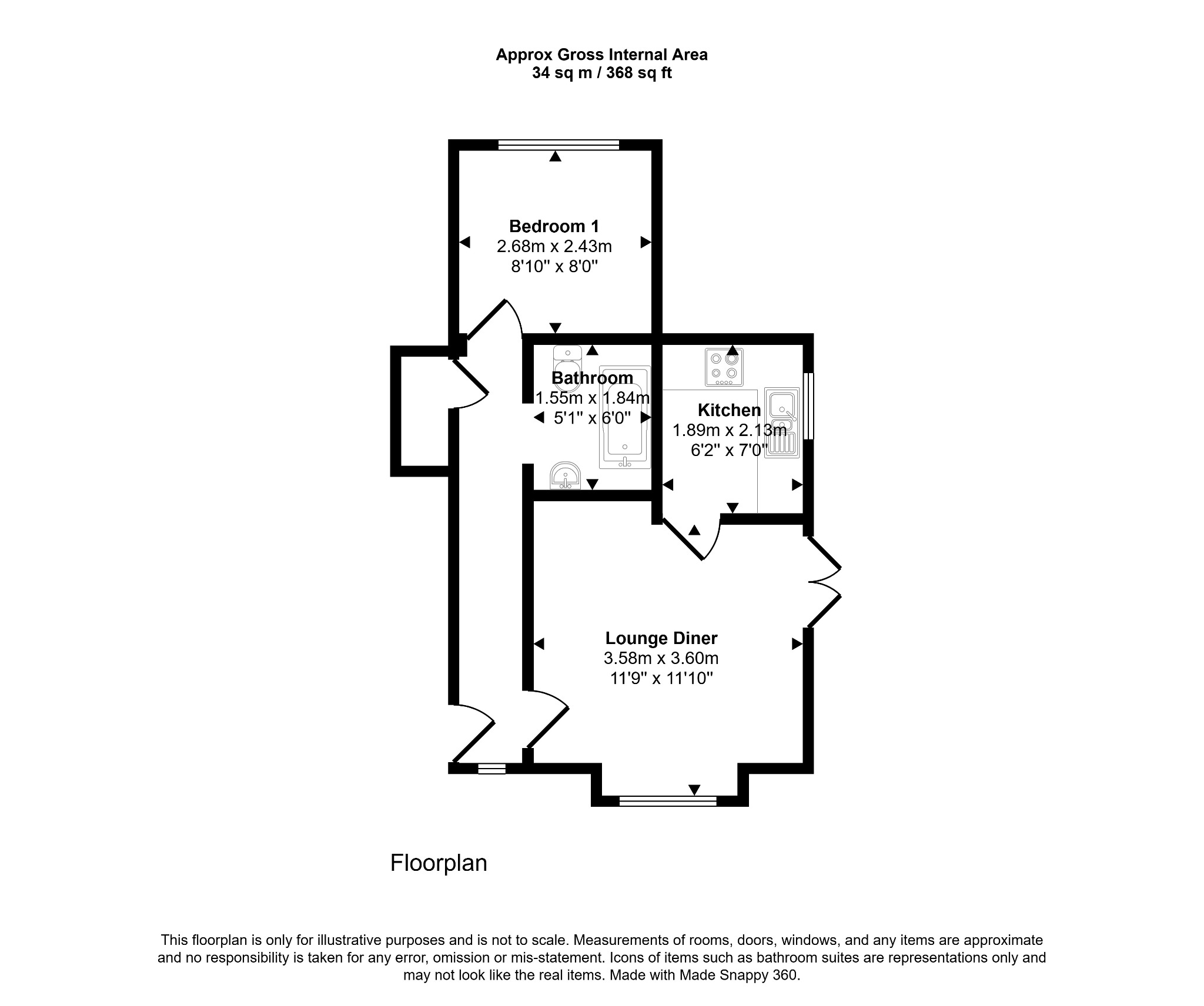 1 bed flat to rent in Riverside Court, 4 Old Foryd Road, Kinmel Bay, Rhyl, Conwy, LL18 - Property floorplan