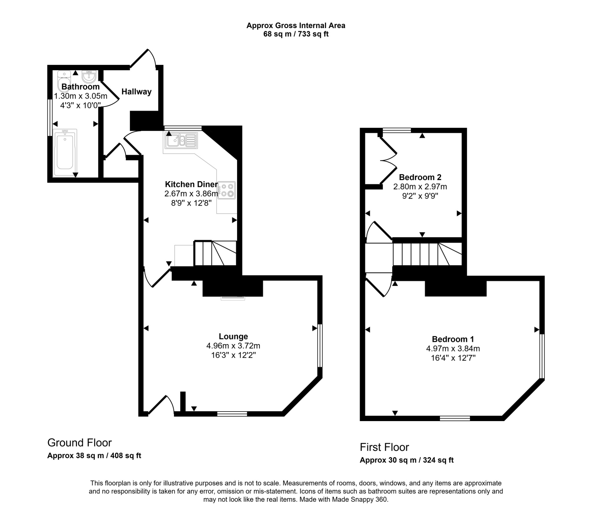 2 bed terraced house for sale in 9 Burgedin Terrace, Rhuddlan, Denbighshire, LL18 5AN - Property floorplan