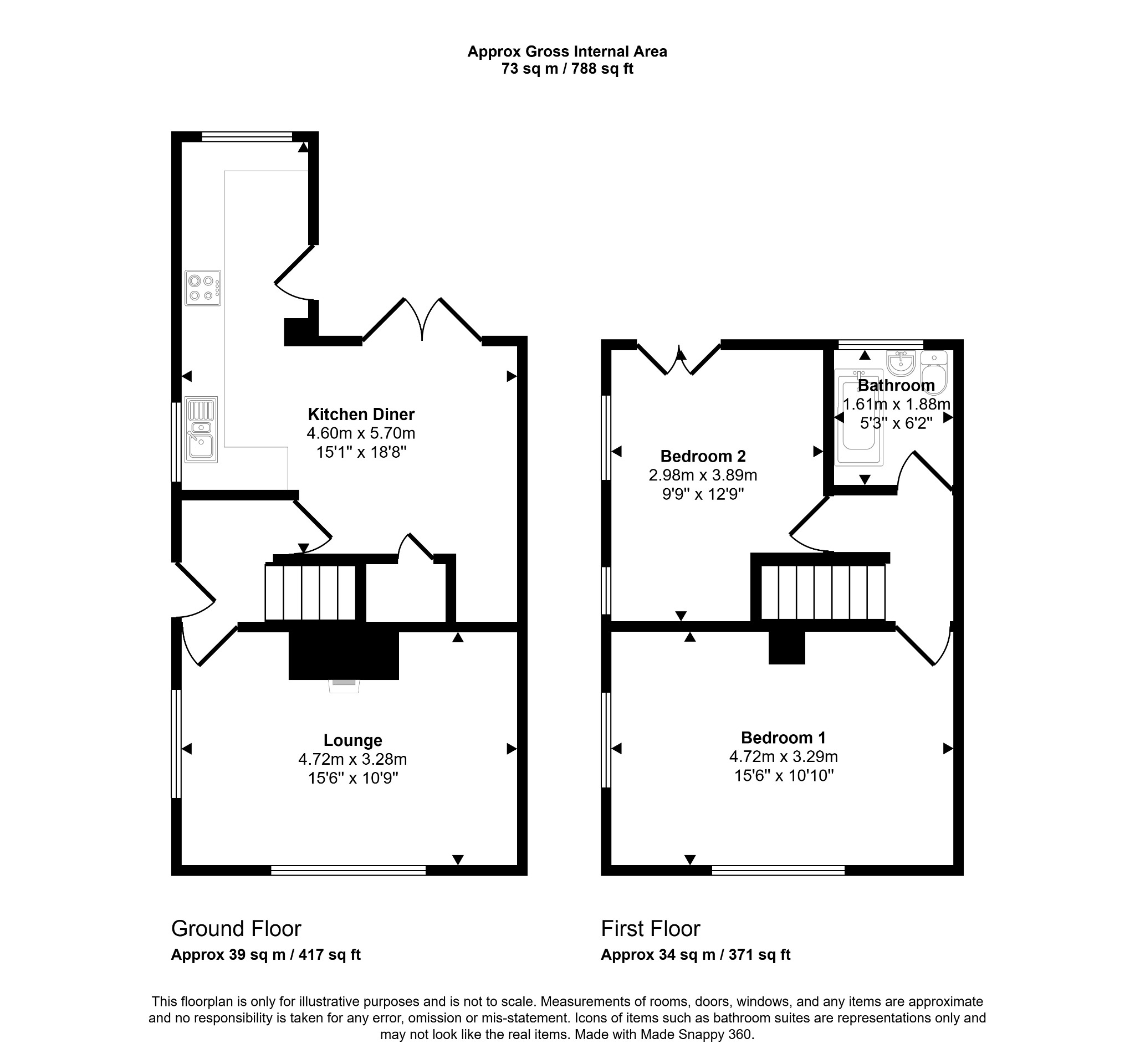 2 bed end of terrace house for sale in 1 Hillside, St. Asaph, Denbighshire, LL17 0SB - Property floorplan