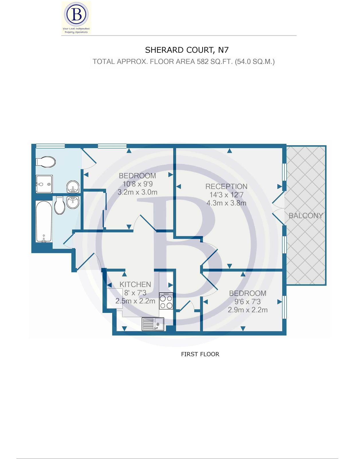2 bed flat to rent in Manor Gardens - Property Floorplan