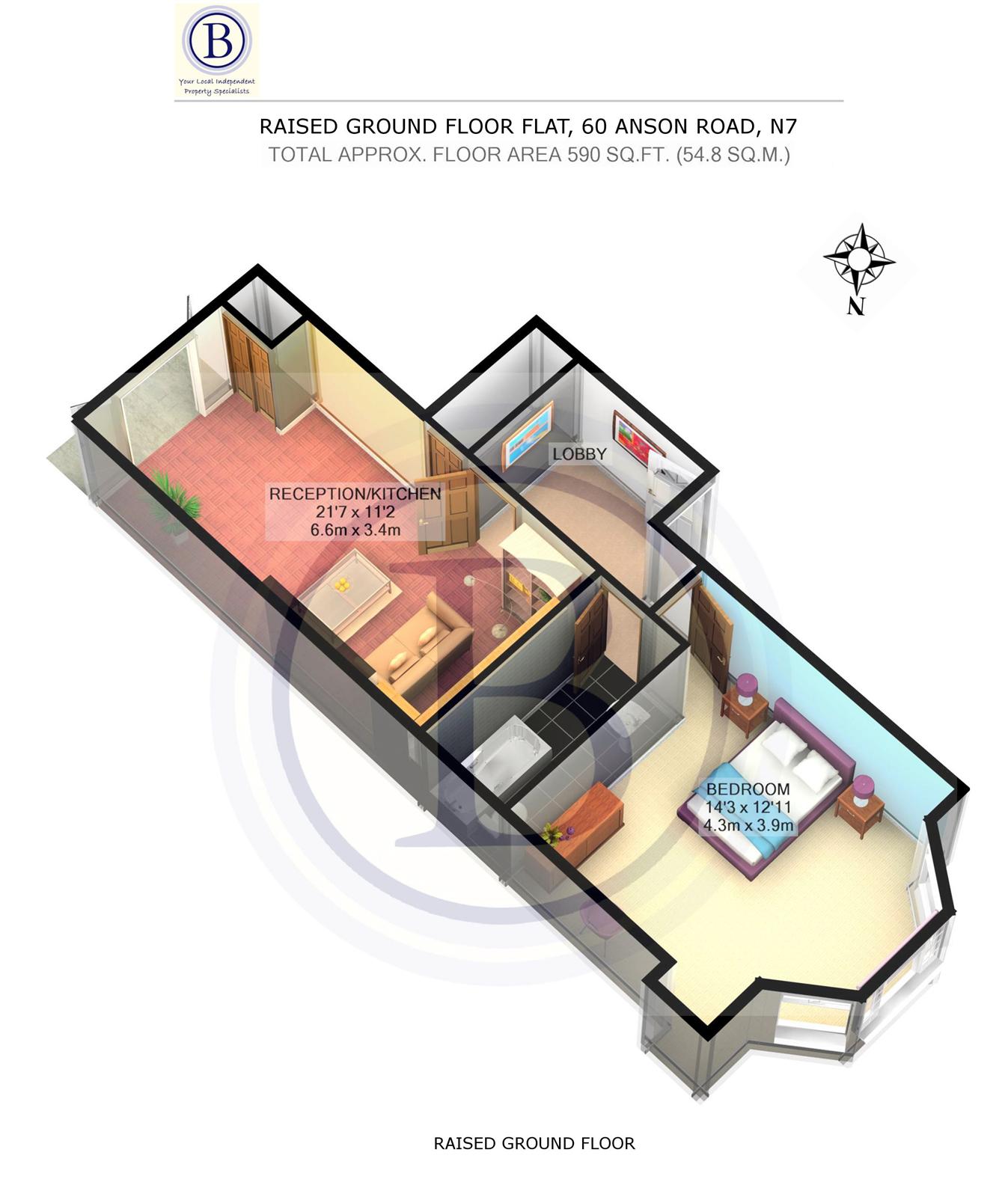 1 bed flat to rent in Anson Road - Property Floorplan