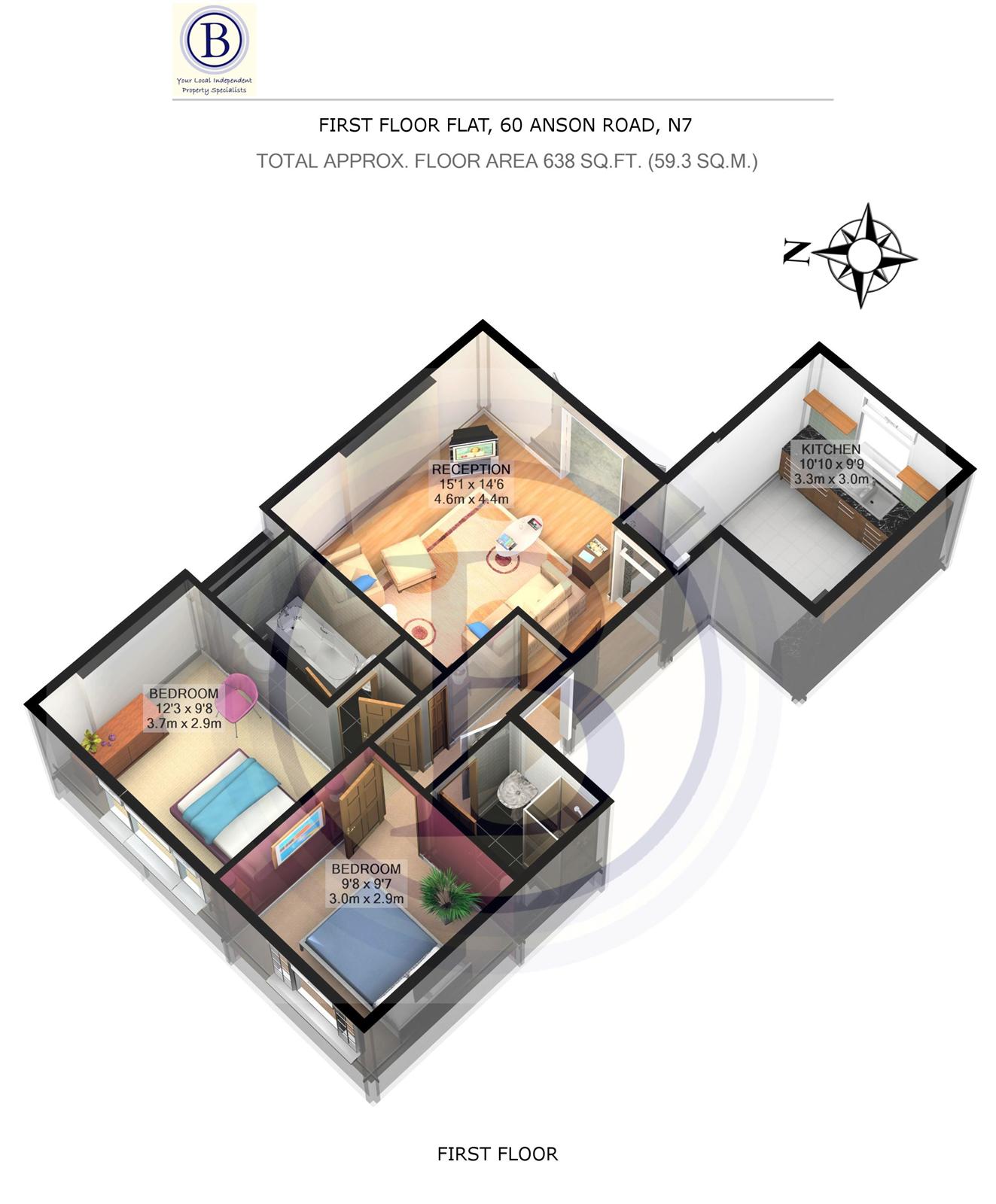 2 bed flat to rent in Anson Road - Property Floorplan