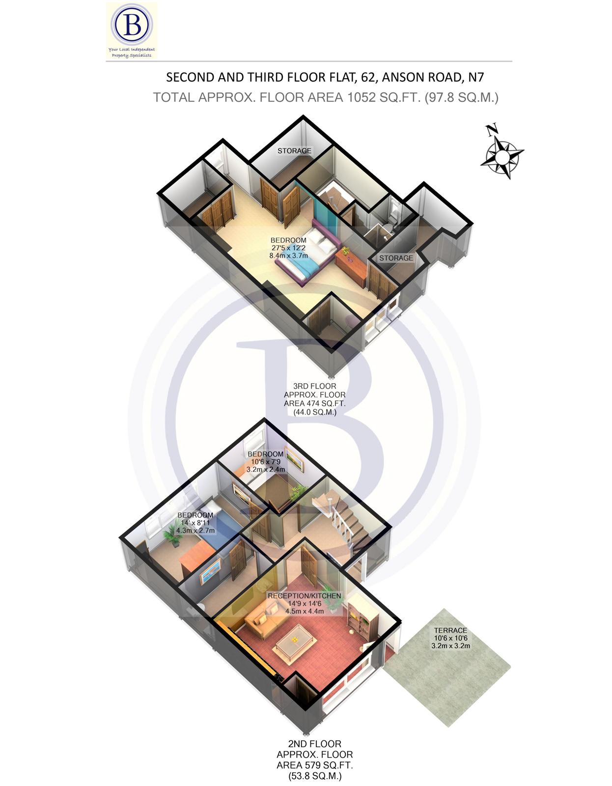 3 bed flat to rent in Anson Road - Property Floorplan