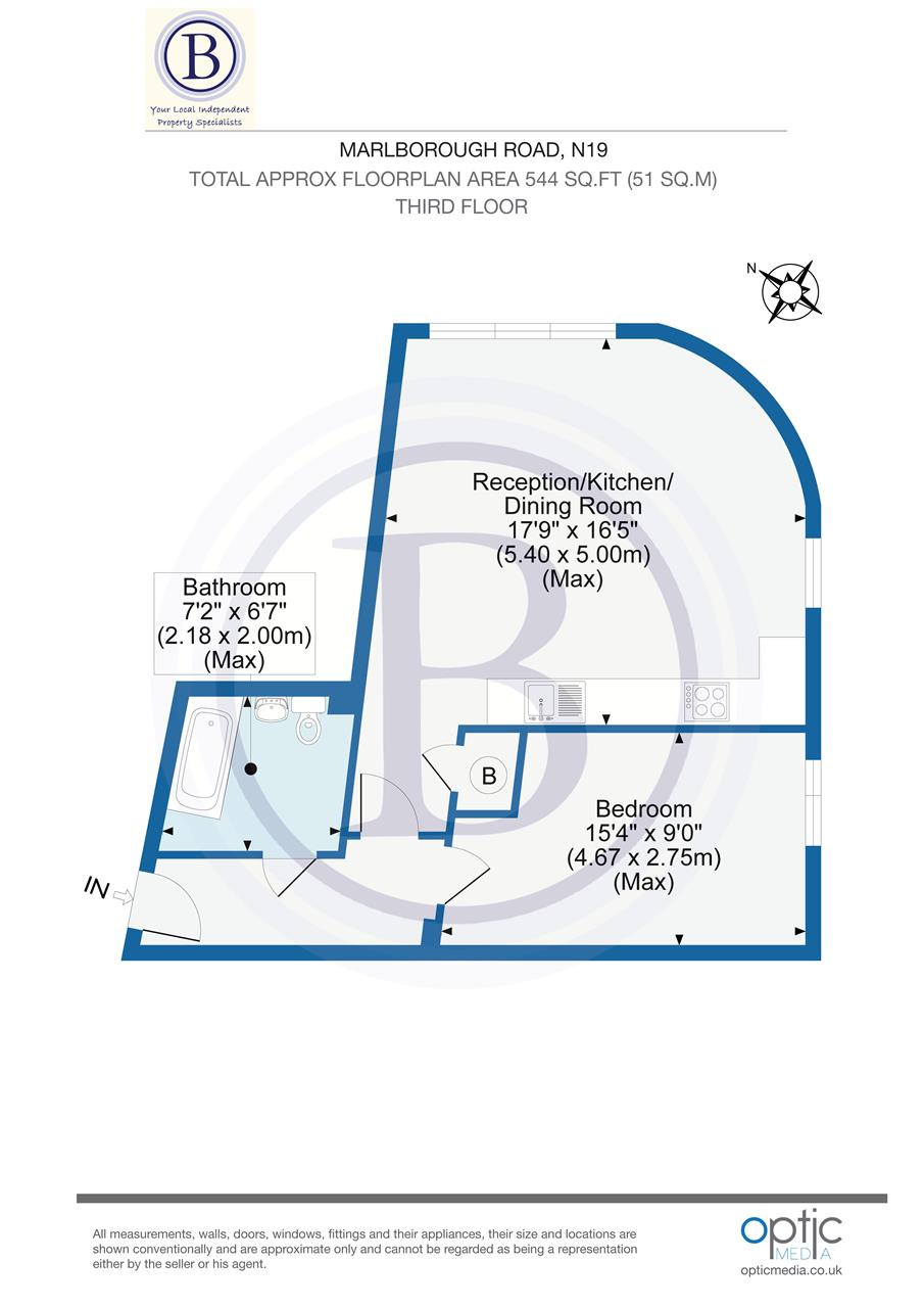 1 bed flat for sale in Marlborough Road - Property Floorplan