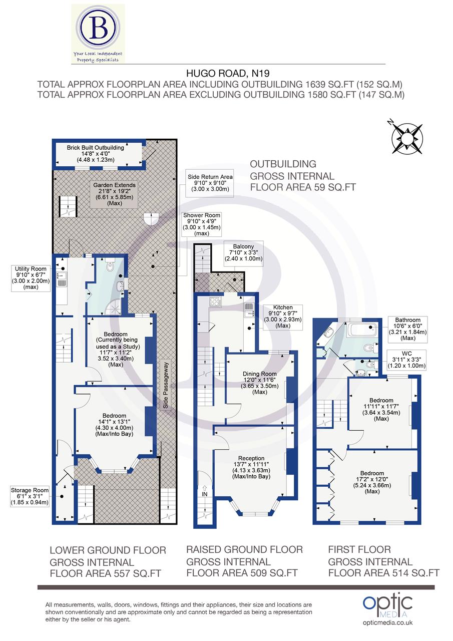 4 bed end of terrace house for sale in Hugo Road - Property Floorplan