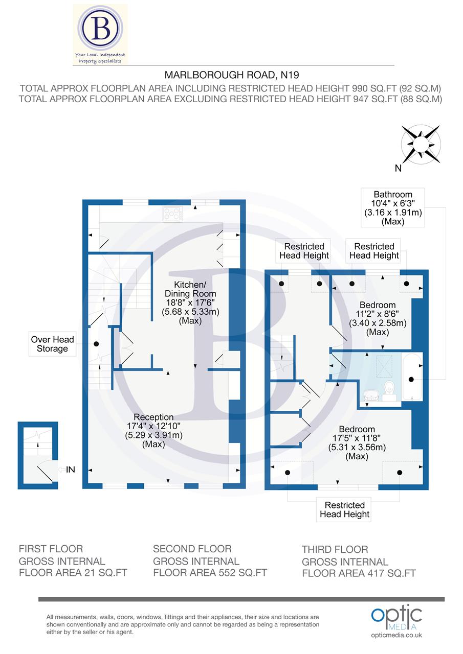 2 bed flat for sale in Marlborough Road - Property Floorplan