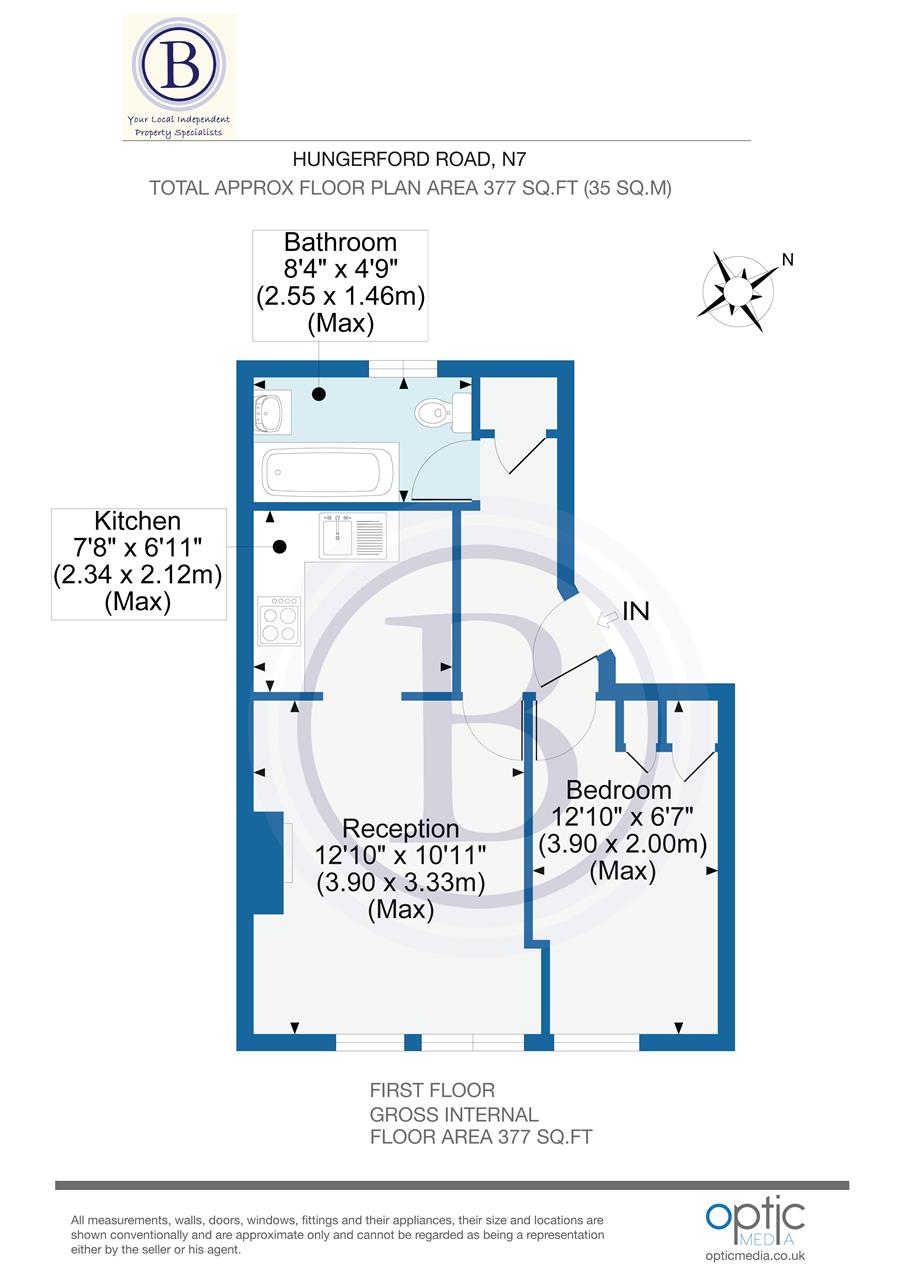 1 bed flat for sale in Hungerford Road - Property Floorplan