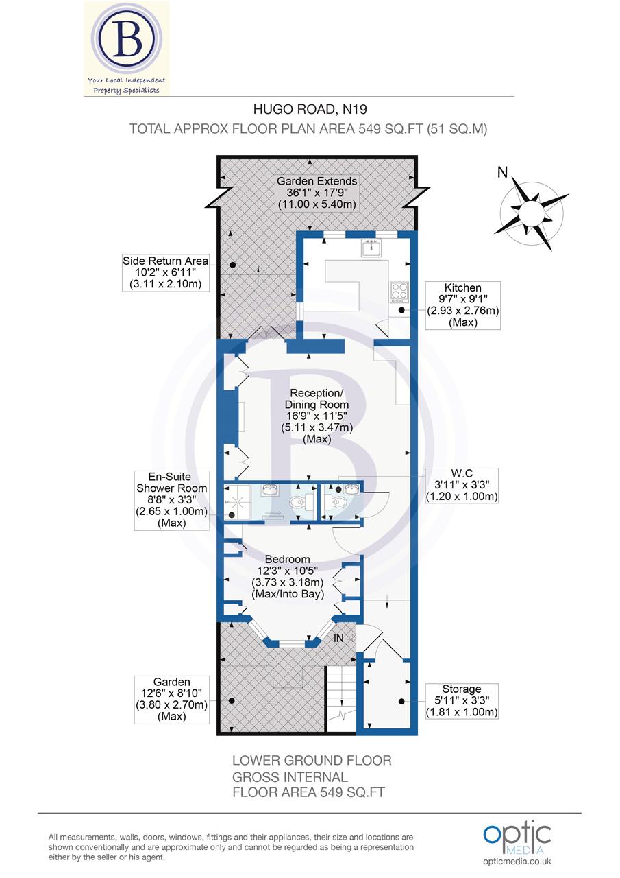 1 bed flat for sale in Hugo Road - Property Floorplan