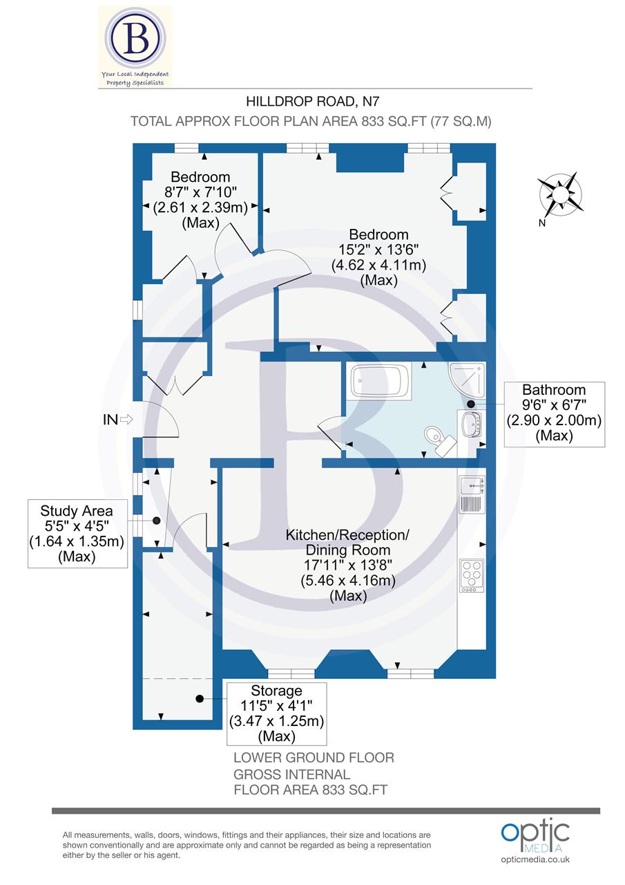 2 bed flat to rent in Hilldrop Road - Property Floorplan