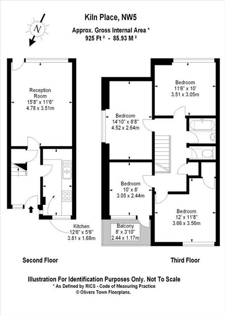 3 bed flat to rent in Kiln Place - Property Floorplan