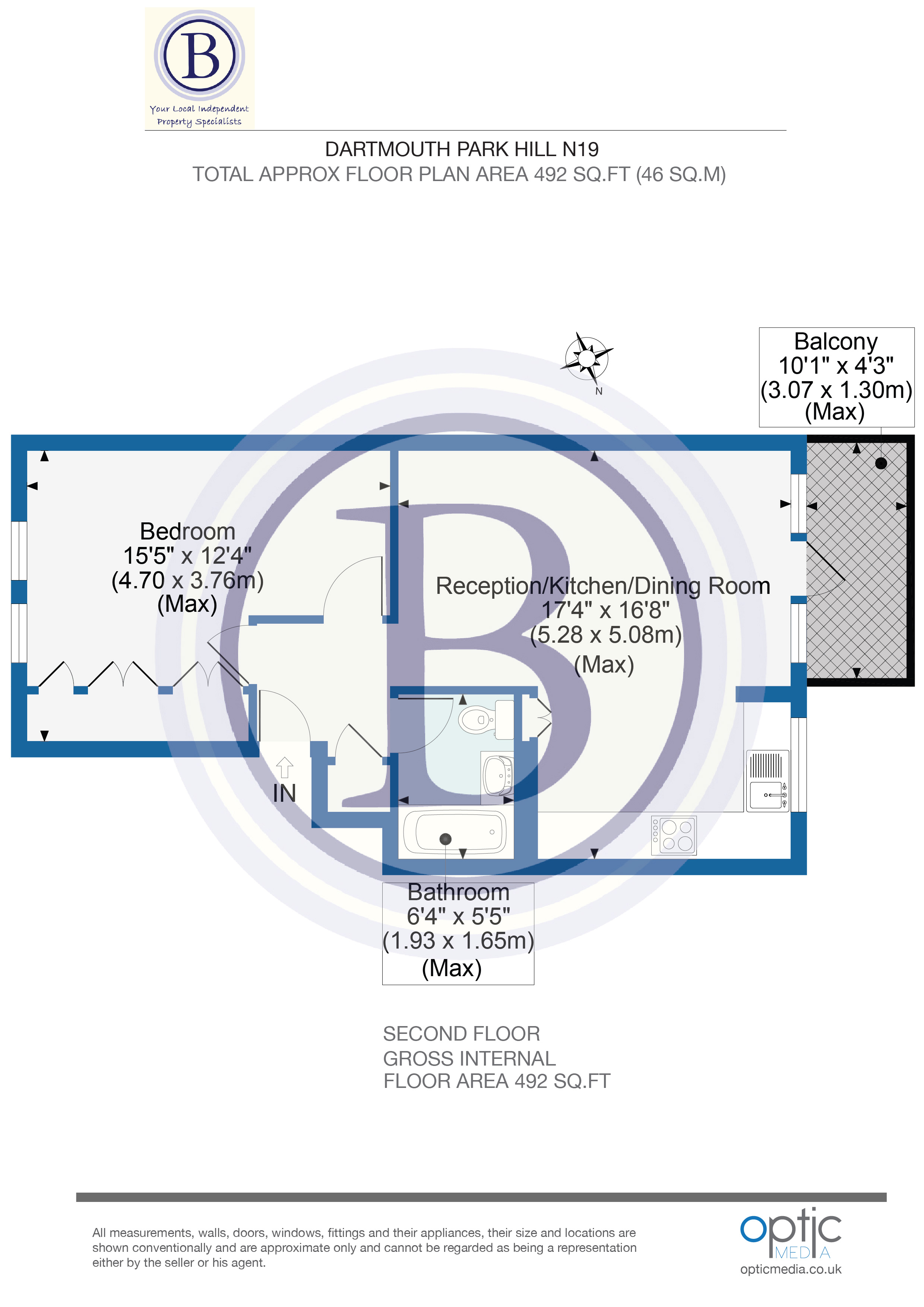 1 bed flat for sale in Dartmouth Park Hill - Property Floorplan