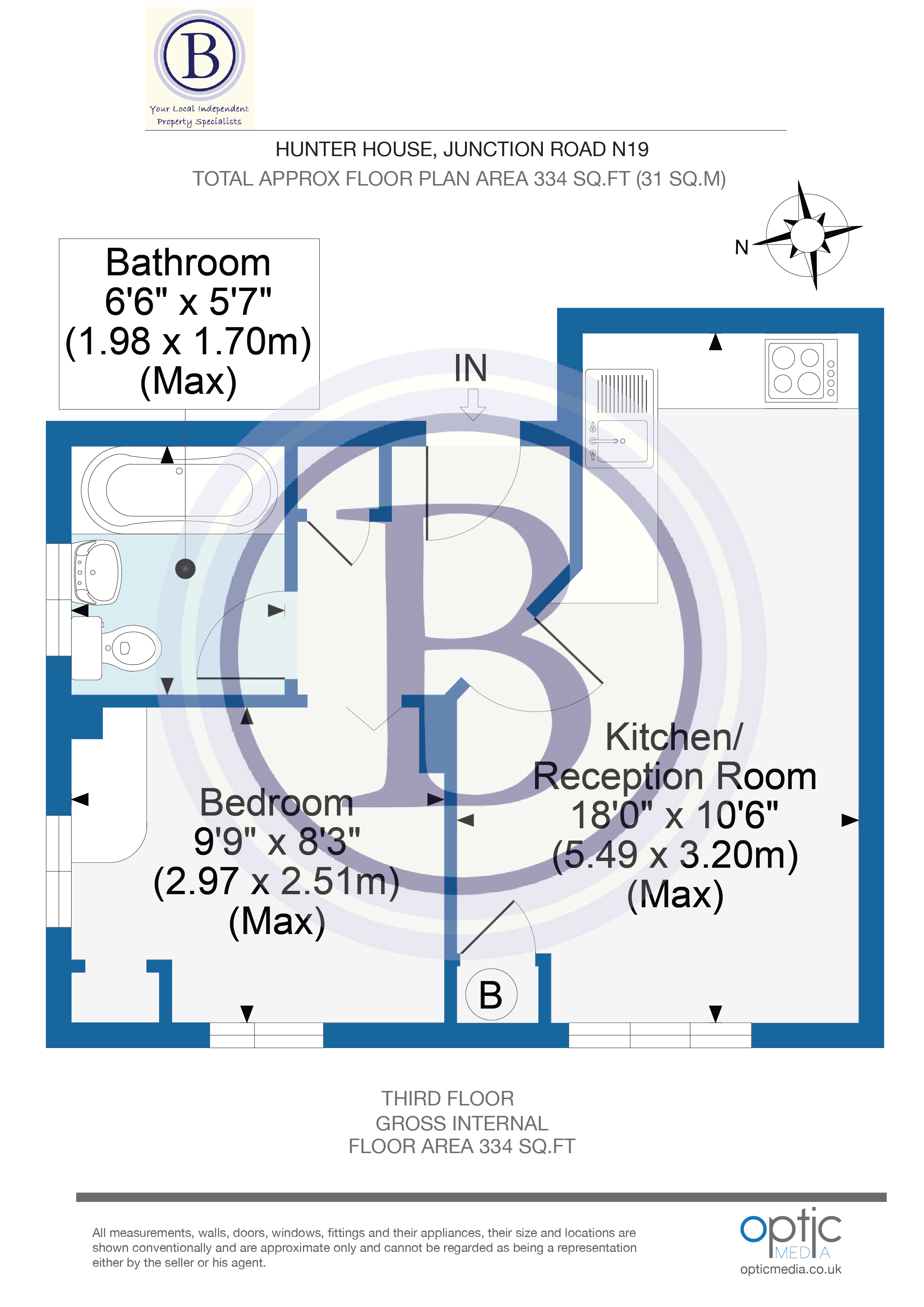 1 bed flat for sale in Hunter House Junction Road - Property Floorplan