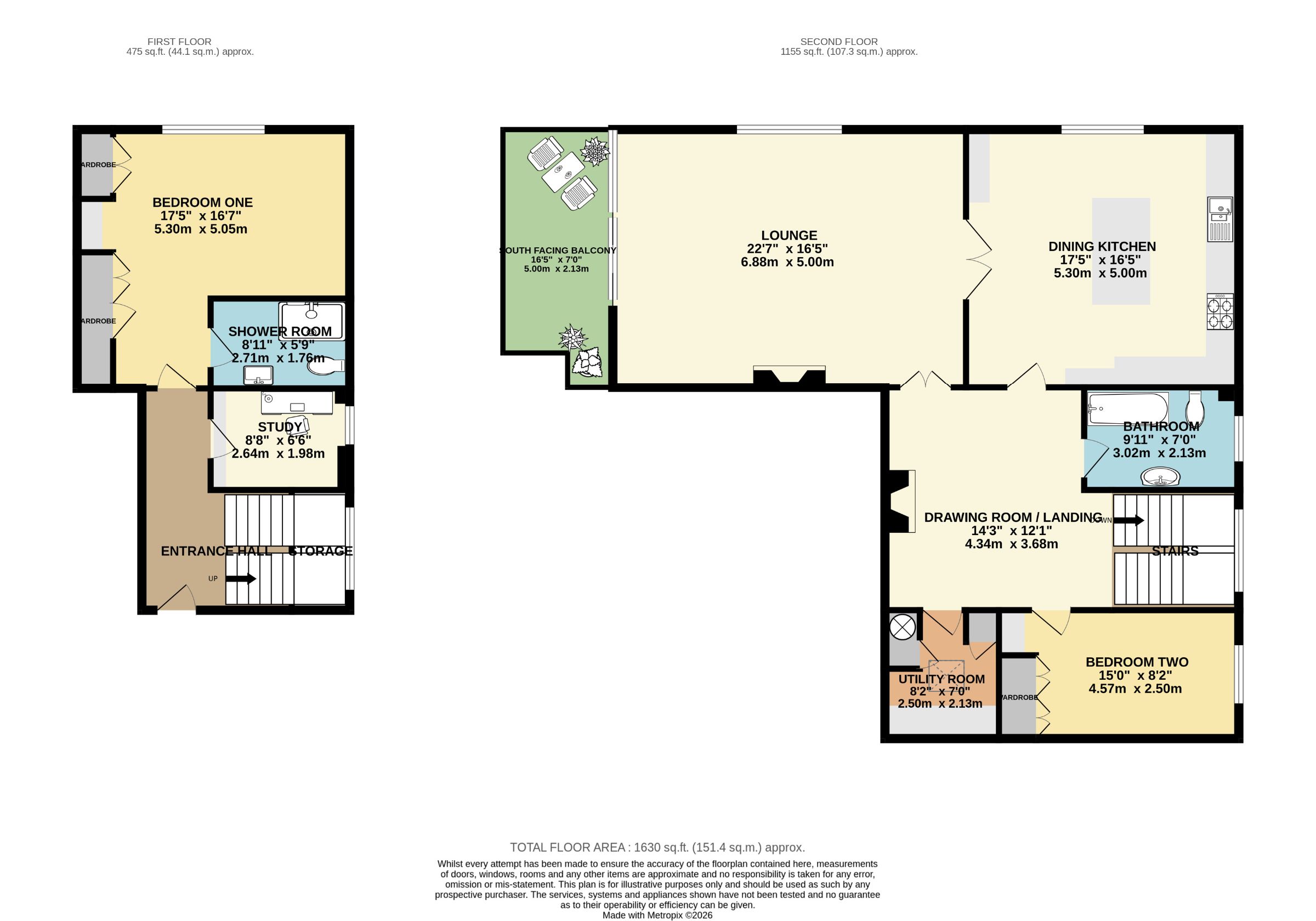 2 bed flat for sale in Duplex Apartment with South Facing Balcony in Park Gate, Altrincham - Property floorplan