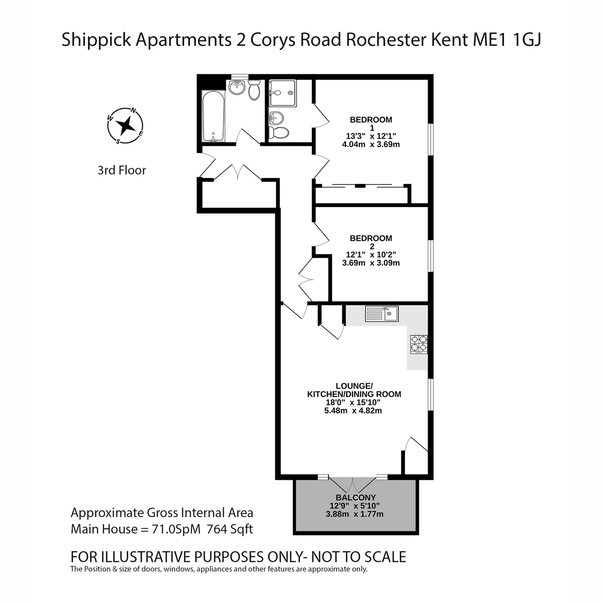 2 bed apartment for sale in Corys Road, Rochester, ME1 - Property floorplan