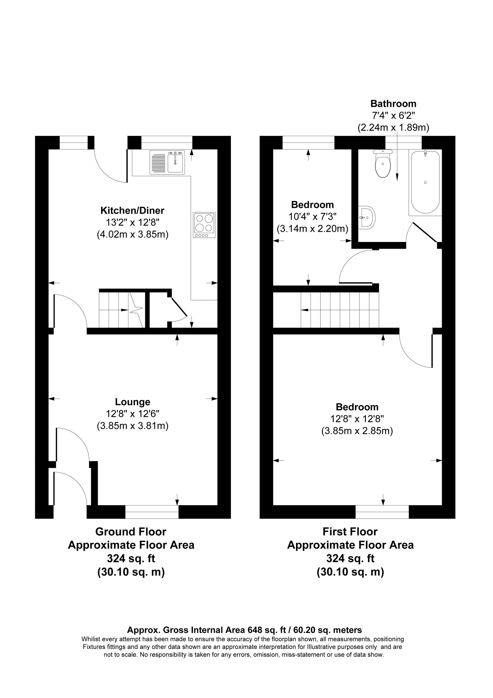 2 bed mid-terraced house to rent in Packer Street, Bolton - Property Floorplan