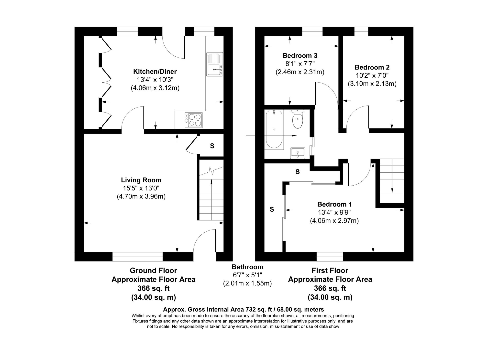 3 bed terraced house to rent in Essex Street, Bolton - Property Floorplan
