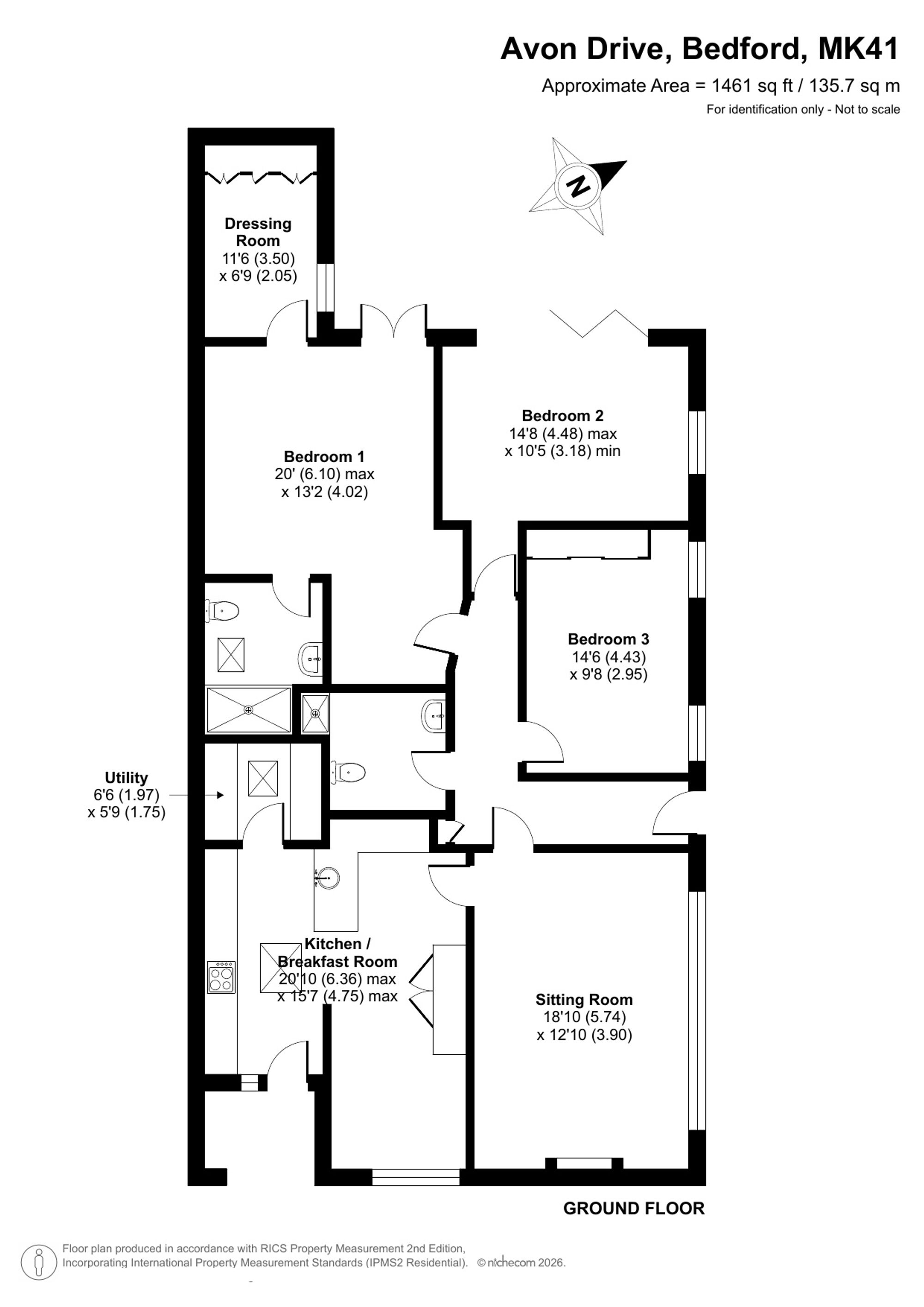 2 bed detached bungalow to rent in Avon Drive, Bedford - Property Floorplan
